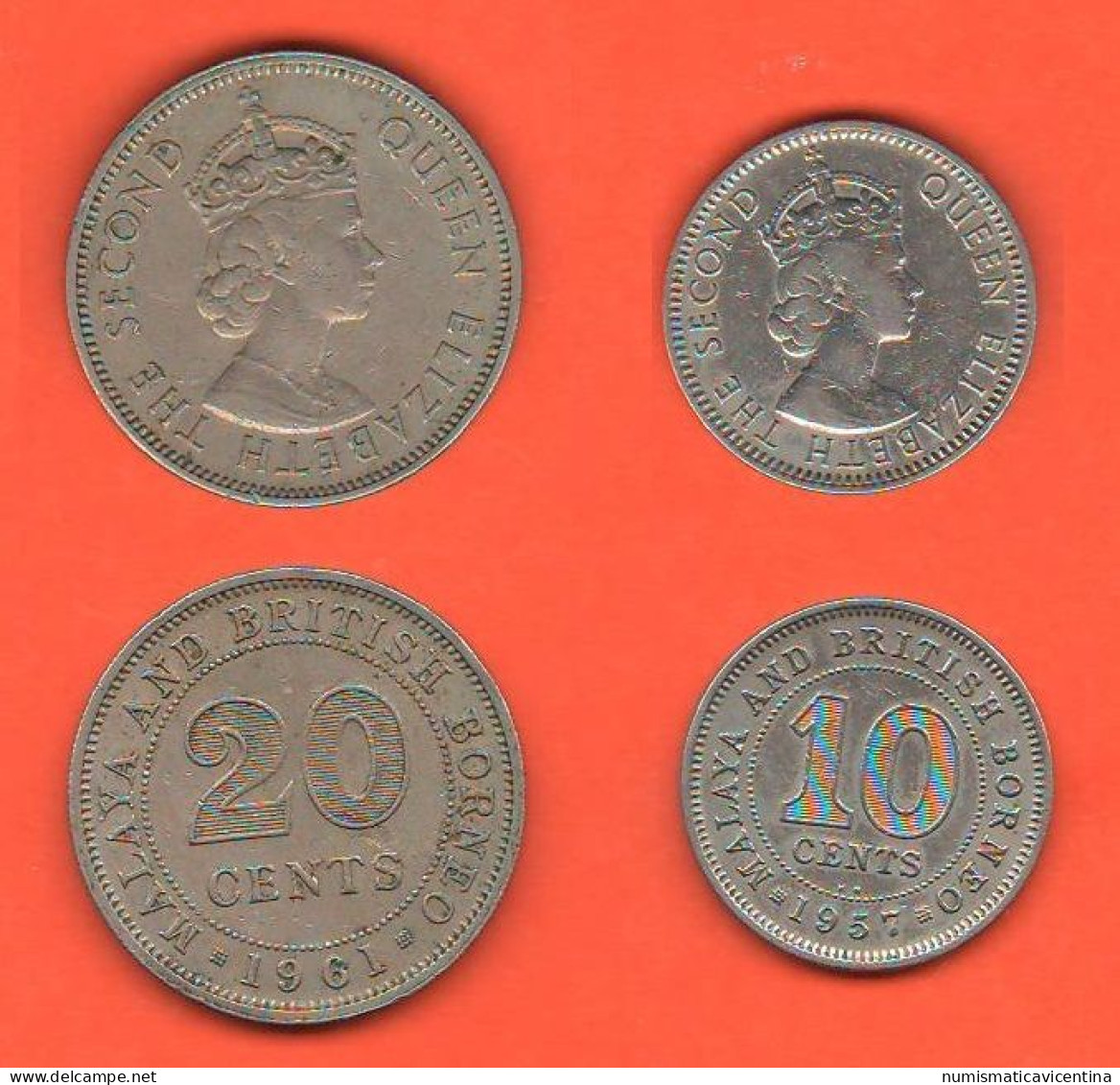 British Borneo 10 + 20 Cents 1957 E 1961 Borneo Britannico 10 + 20 Centesimi Nickel Coin Malesia Malaysia   C 7 - Kolonies