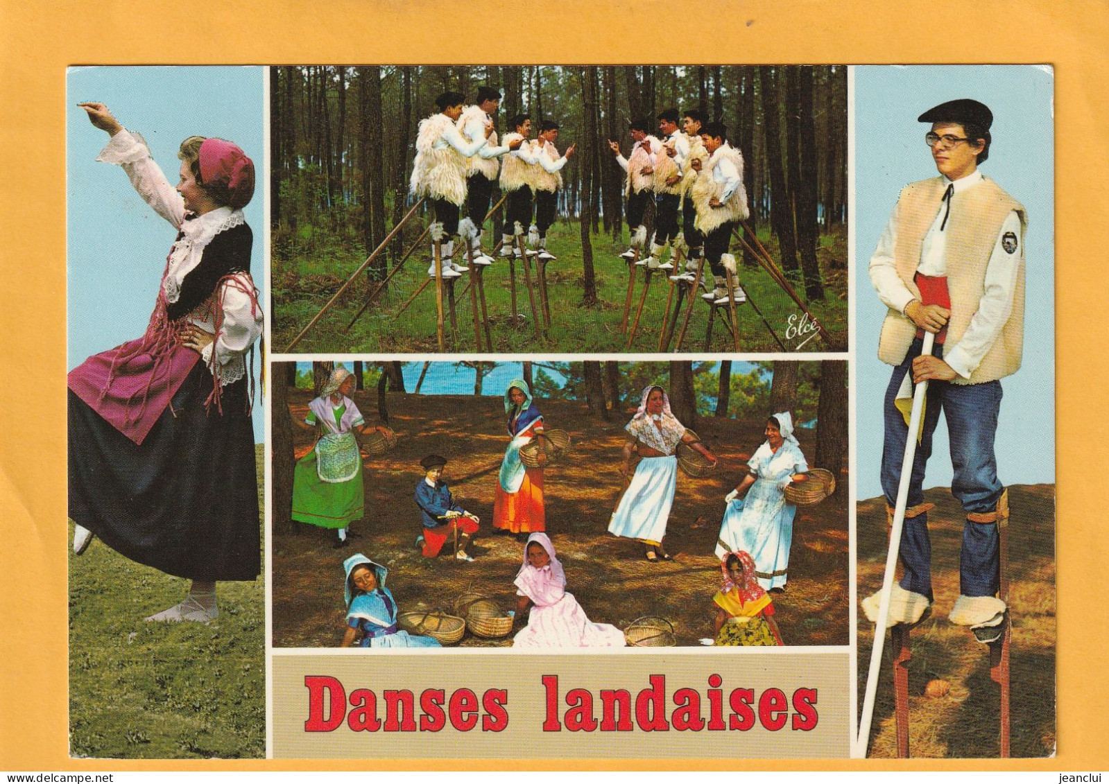 CPM . MULTIVUES " DANSES LANDAISES - LES ECHASSIERS - DANSE DU PANIER " AFFR LE 6-6-1974  .  2 SCANNES - Autres & Non Classés