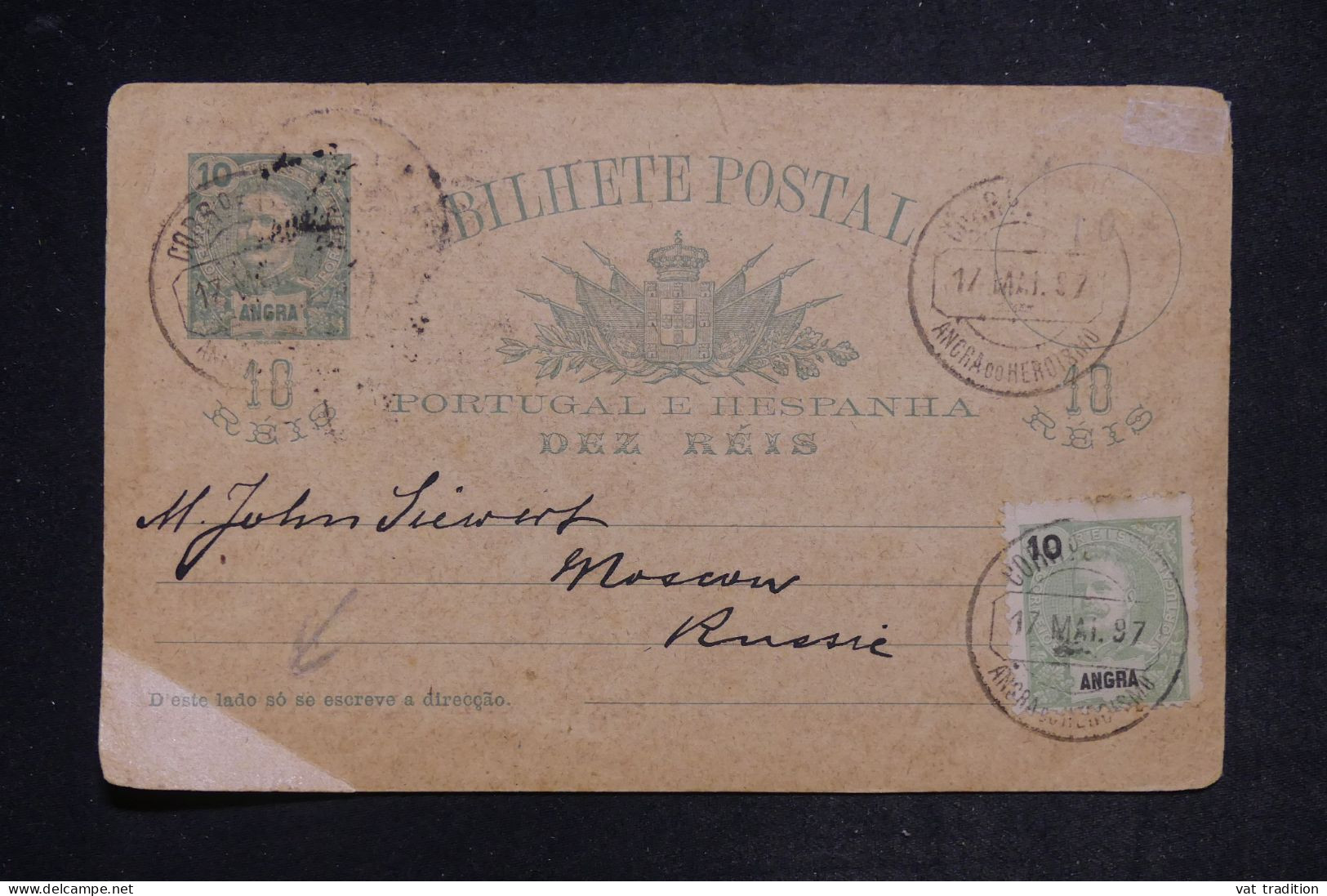 ANGRA  - Entier Postal + Complément Pour Moscou En 1897 - L 152441 - Angra