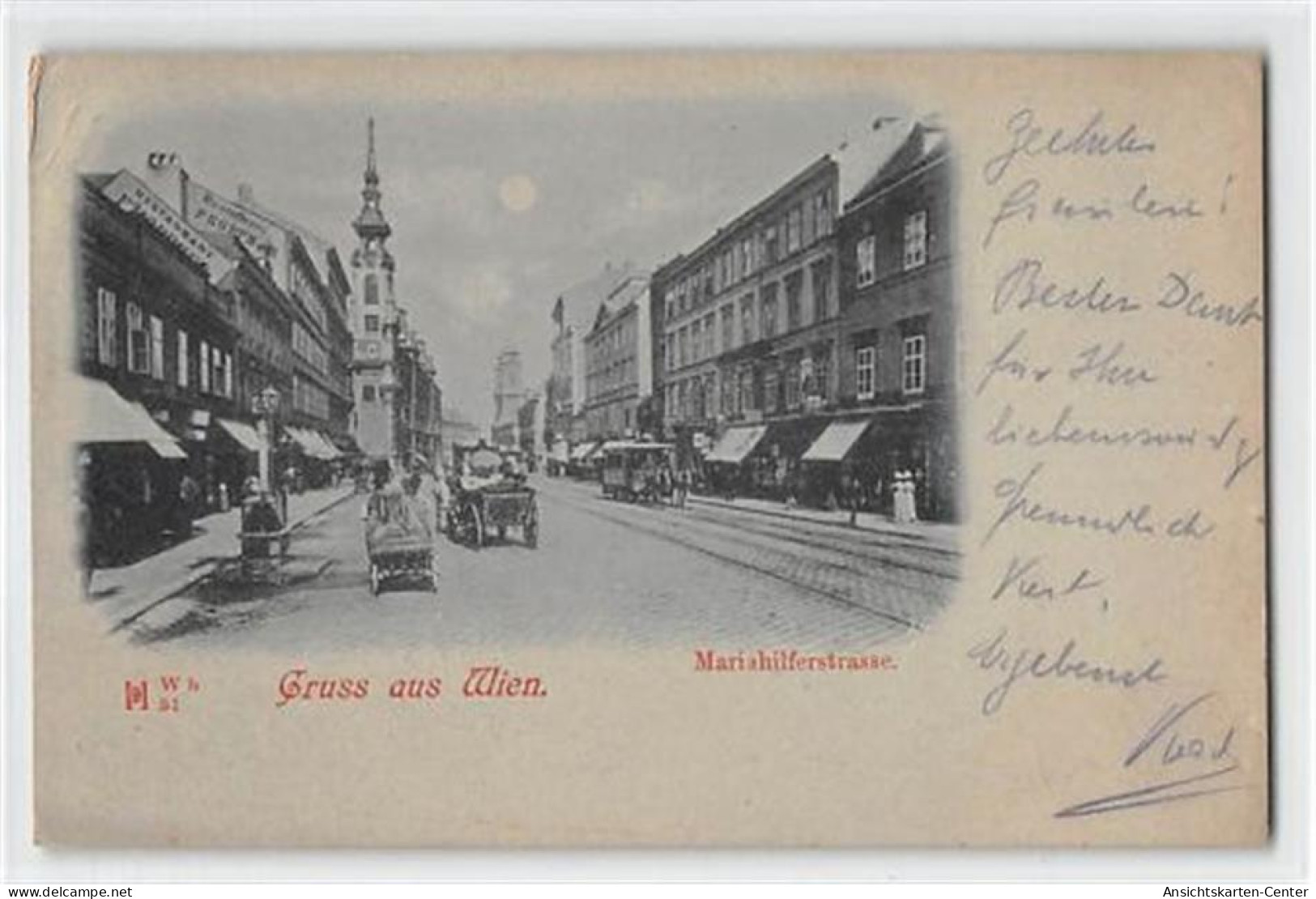 39108508 - Mondscheinkarte Wien. Mariahilferstrasse Mit Pferdetram Und Kutschen Gelaufen Kleiner Knick Oben Links, Sons - Otros & Sin Clasificación