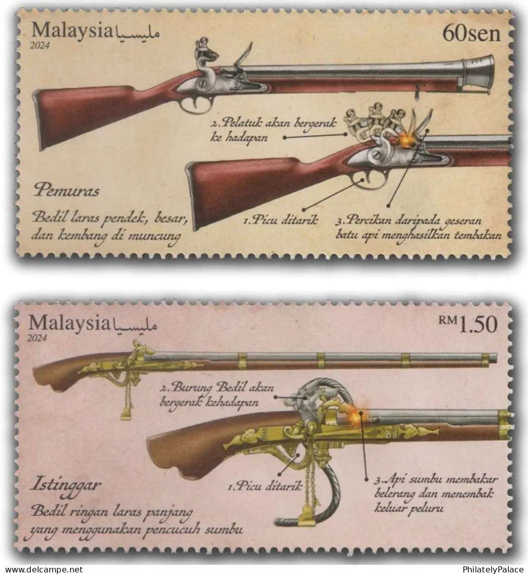 Malaysia 2024 Traditional Firearm,Ammunition,Gun,Powder,Long Barreled ,Fire,Set Of 2v,MNH (**) - Malaysia (1964-...)