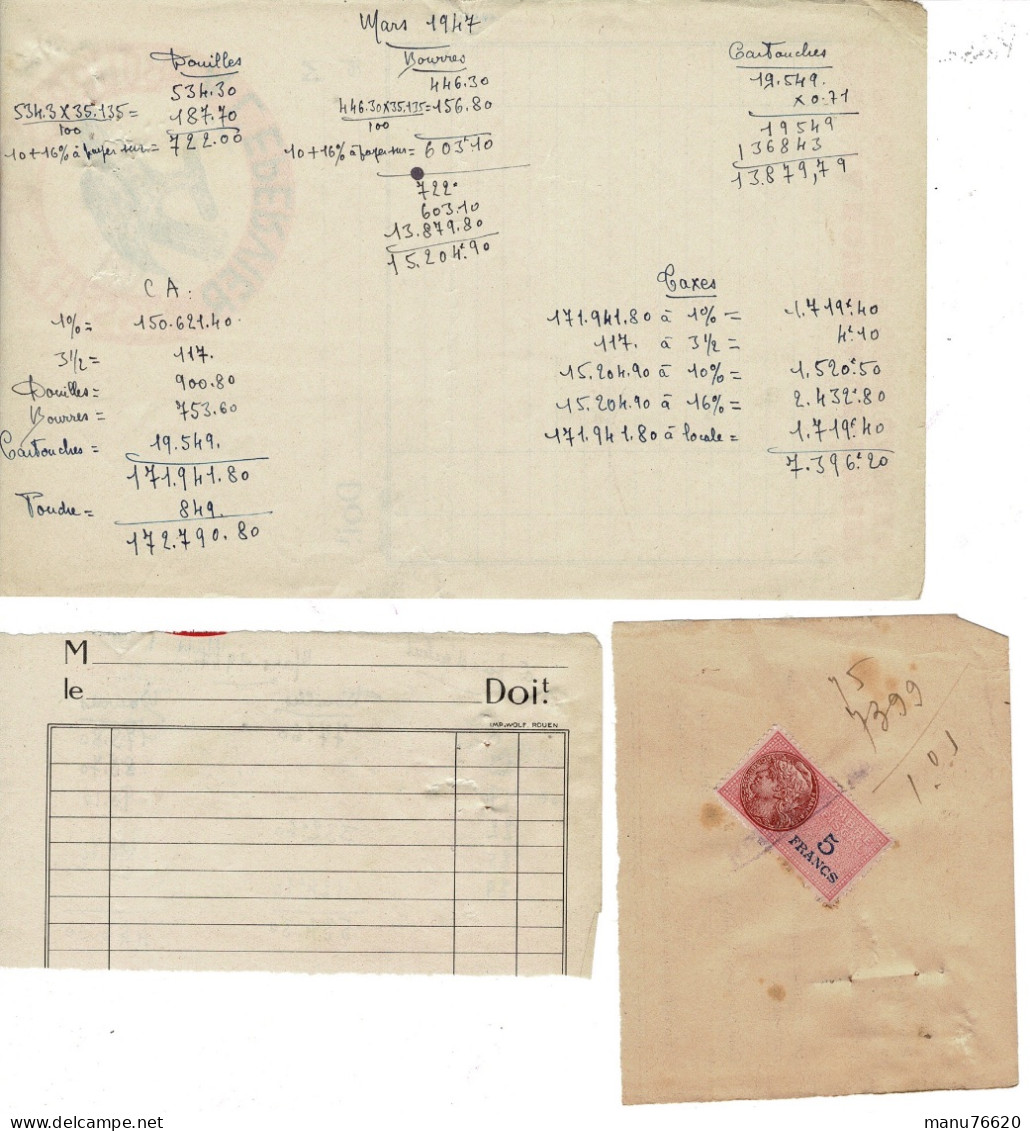 Facture , Document , Courrier : Bourres De Chasse à L'épervier , Envoyé à Neuchâtel En Bray - France . - 1950 - ...