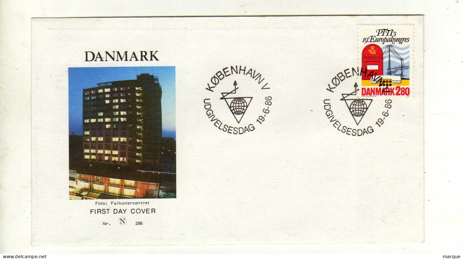 Enveloppe 1er Jour DANEMARK DANMARK Oblitération KOBENHAVN V 19/06/1986 - FDC
