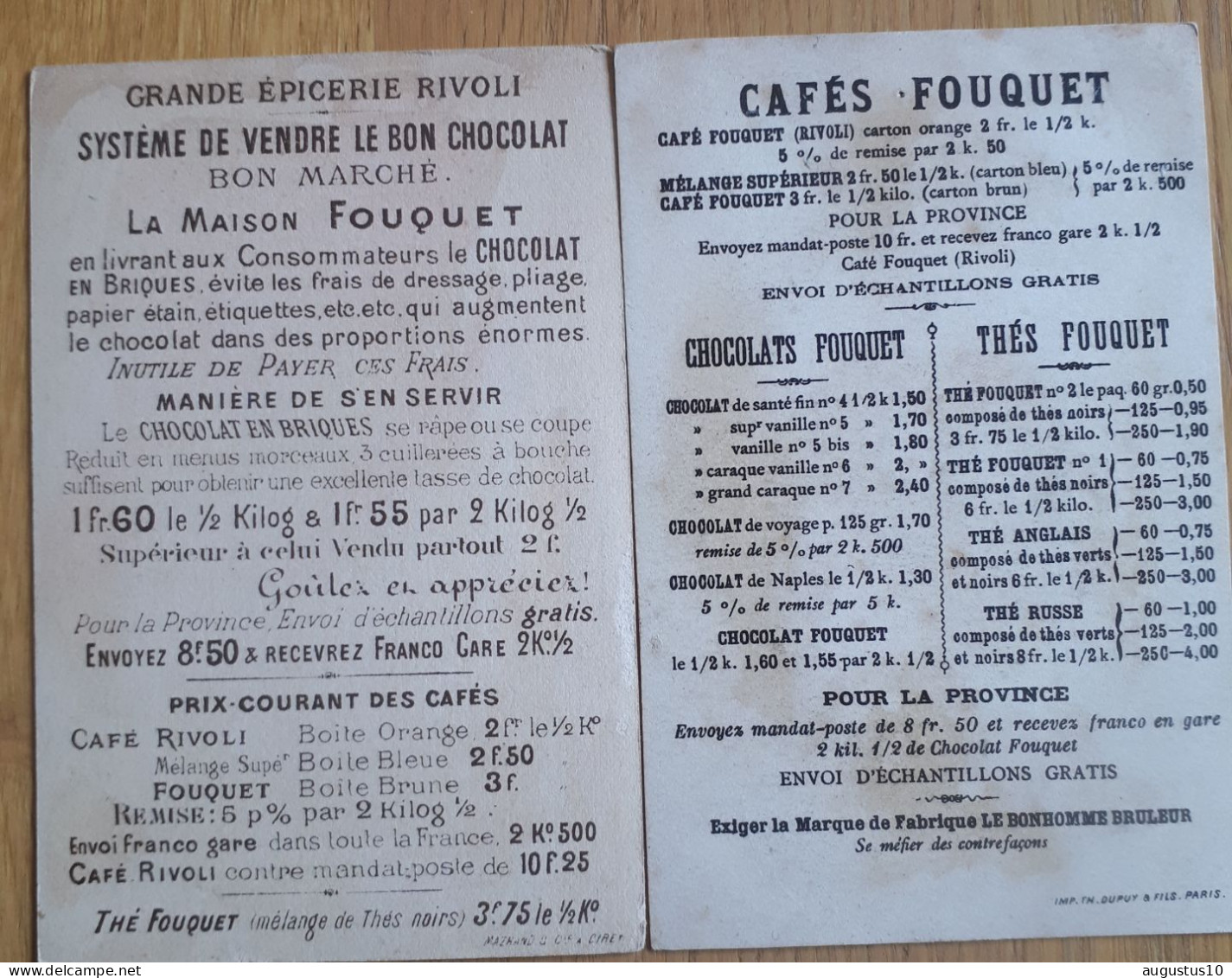 2 OUDE CHROMOLITHOS CAFÉ FOUQUET Paris +- 1880 / Prijslijst - Sonstige & Ohne Zuordnung