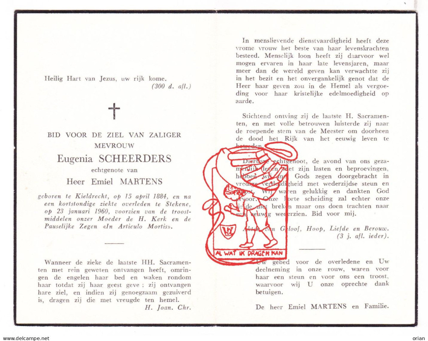 DP Eugenia Scheerders ° Kieldrecht Beveren Waas 1884 † Stekene 1960 X Emiel Martens - Devotion Images