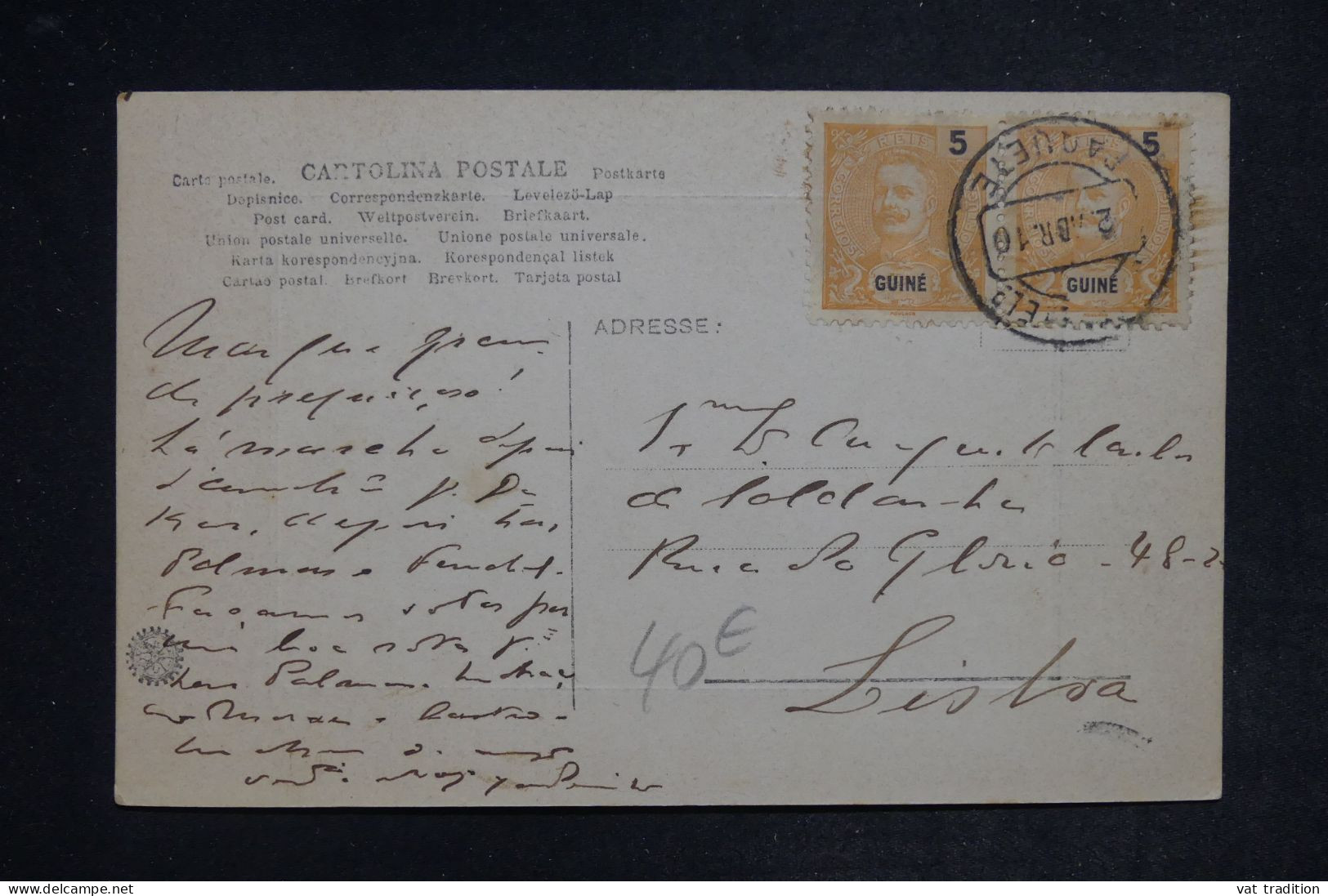 GUINÉE PORTUGAISE -  Carte Postale Pour Lisbonne En 1910  - L 152443 - Portugiesisch-Guinea