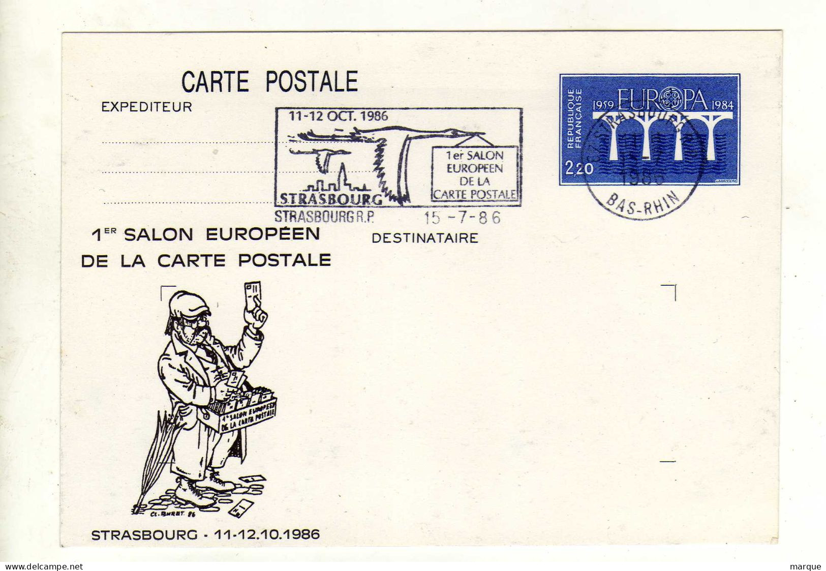 Carte 1er Salon Européen De La Carte Postale Oblitération STRASNOURG R.P. 15/07/1986 - Cartes-maximum (CM)