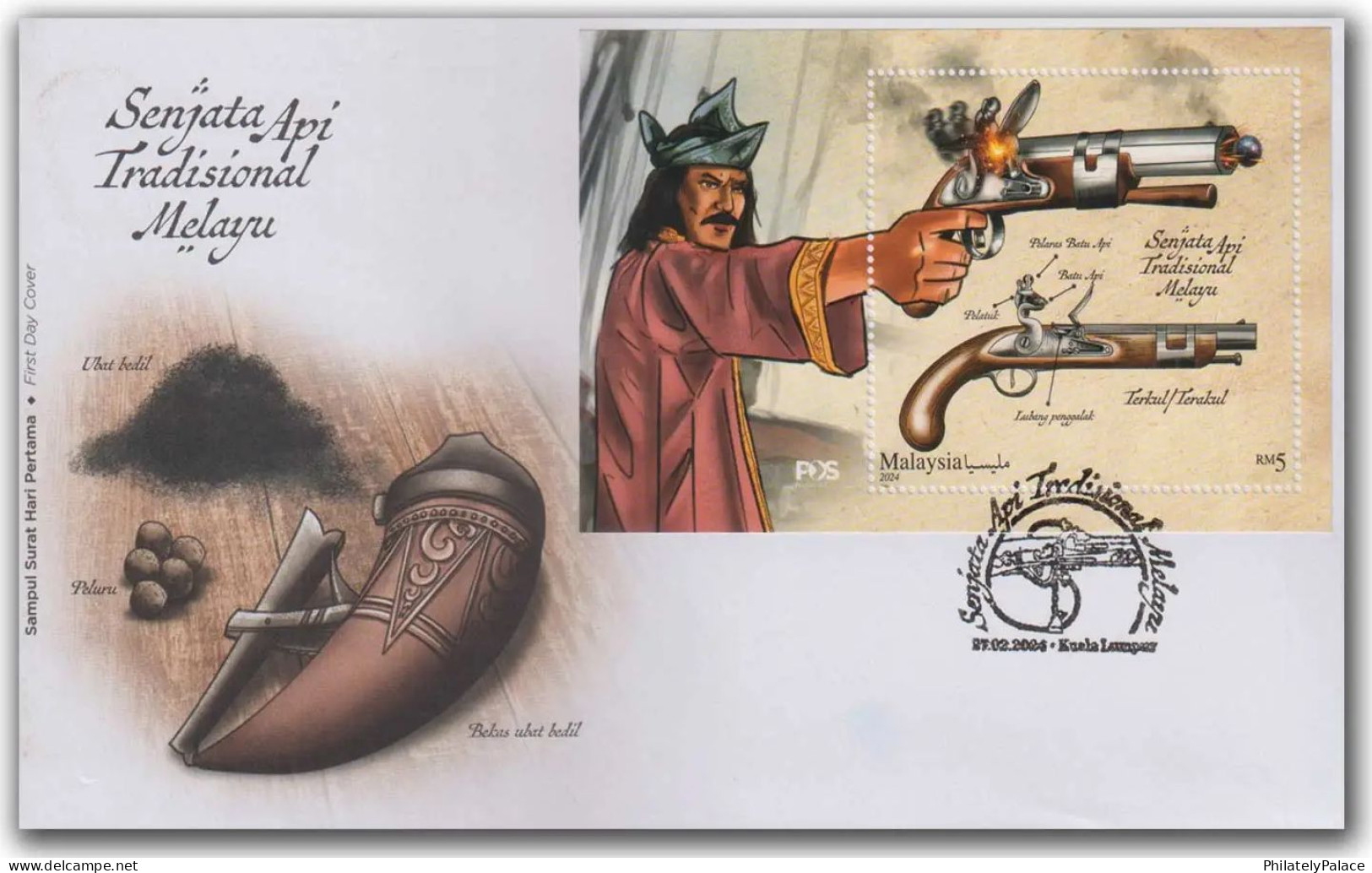 Malaysia 2024 Traditional Firearm,Ammunition,Gun,Powder,Flint,Trigger ,Fire,MS,Miniature Sheet FDC,Cover (**) - Malaysia (1964-...)