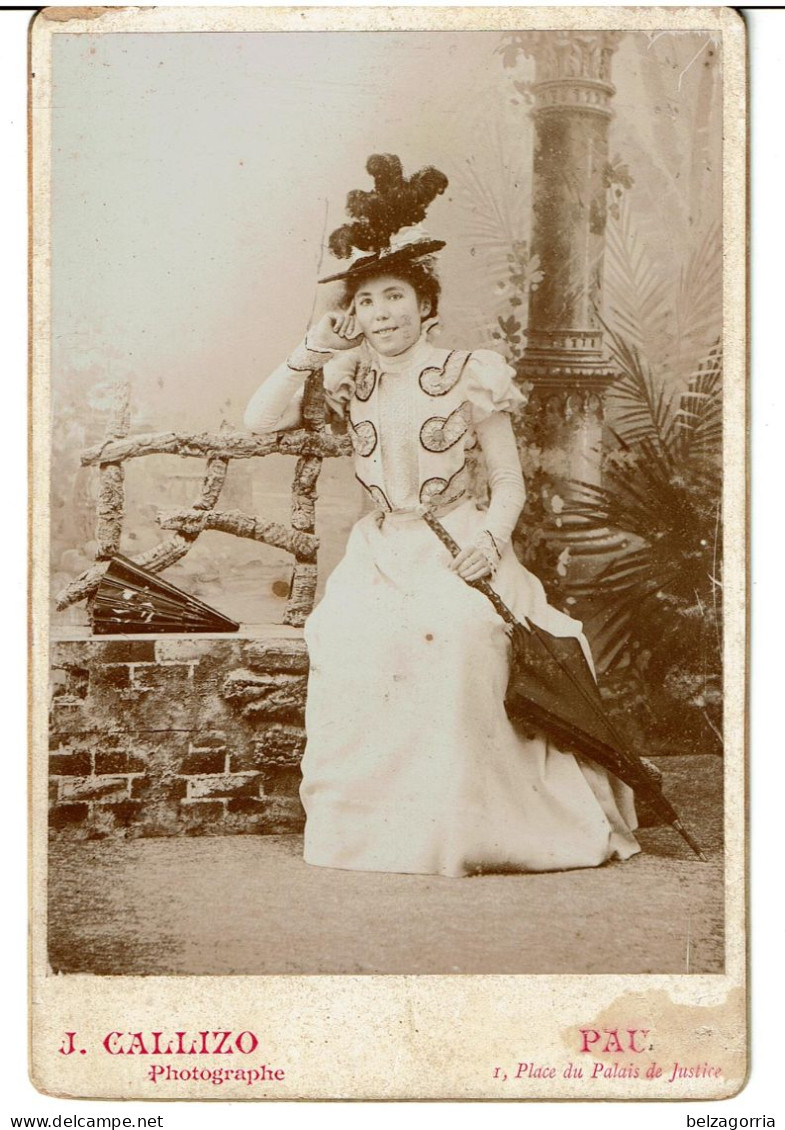 PAU  ( 64 ) - PHOTOGRAPHIE C D V  De J. CALLIZO à Pau - Jeune Femme  (   Chapeau D'époque ) - VOIR SCANS - Old (before 1900)
