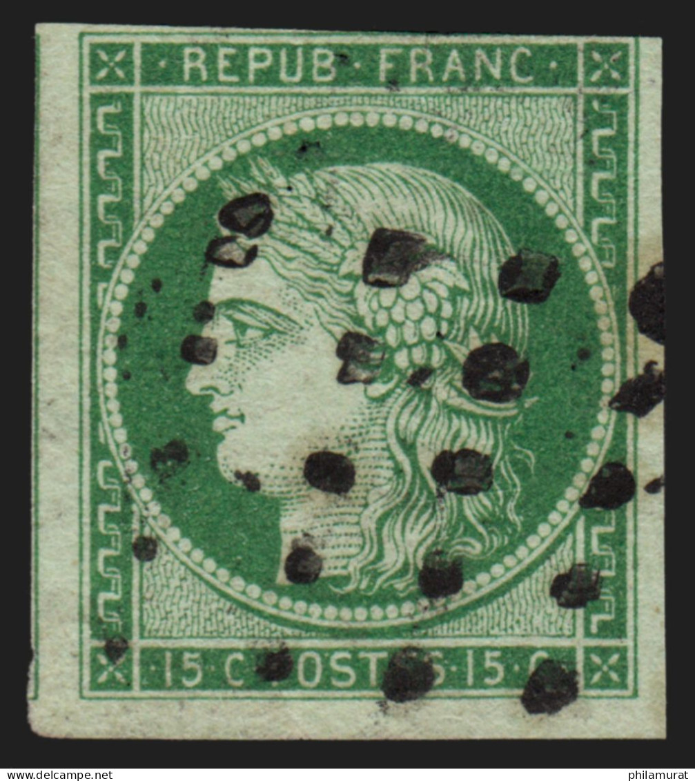 N°2, Cérès 1850, 15c Vert, Oblitéré Gros Points - TB D'ASPECT - 1849-1850 Cérès