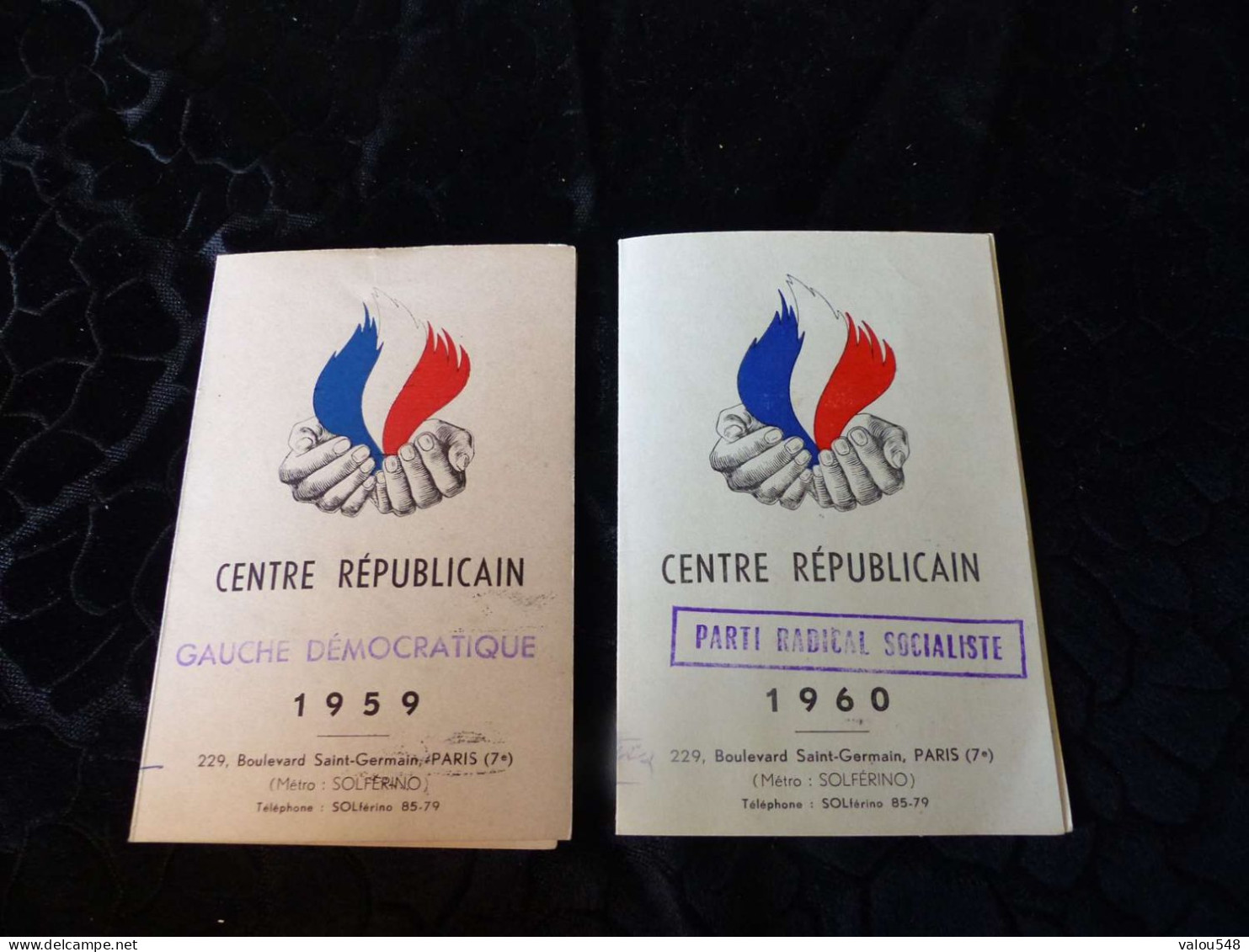 VP- 14 , Lot De 2 Cartes Du Centre Républicain, 1959-1960, Gauche Démocratique Et Parti Socialiste - Tessere Associative