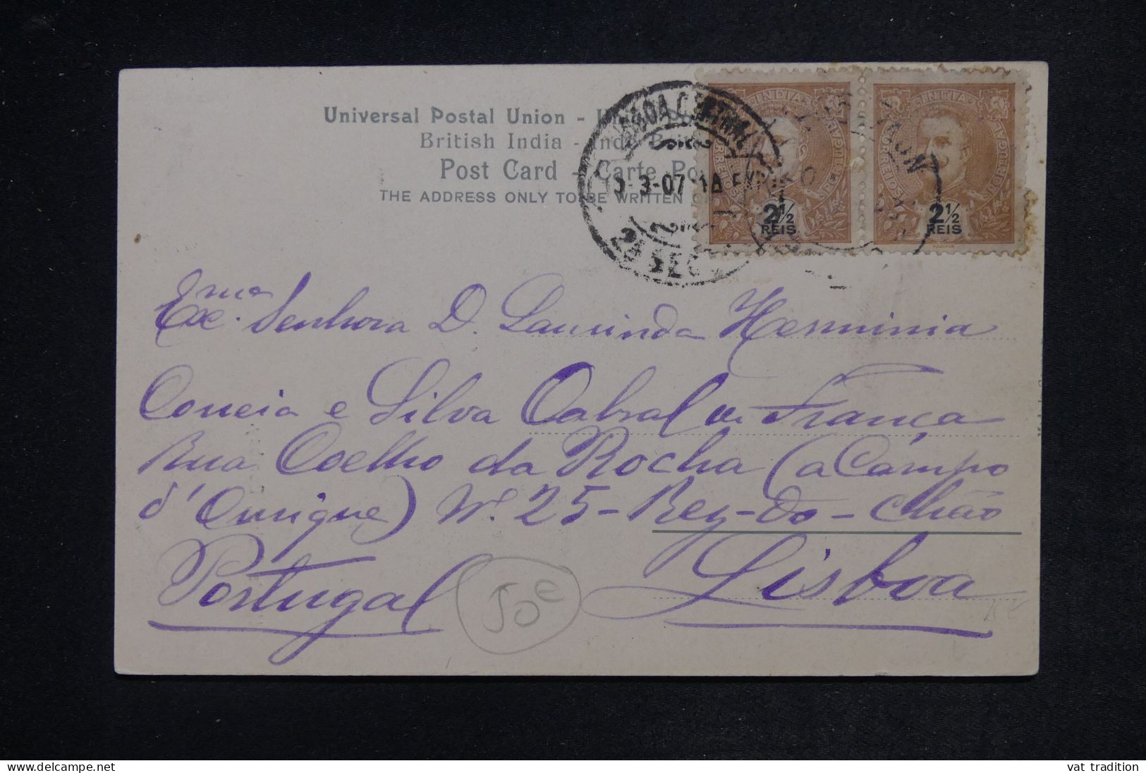 INDE PORTUGAISE -  Carte Postale De Bombay Pour Lisbonne En 1907 - L 152447 - Inde Portugaise