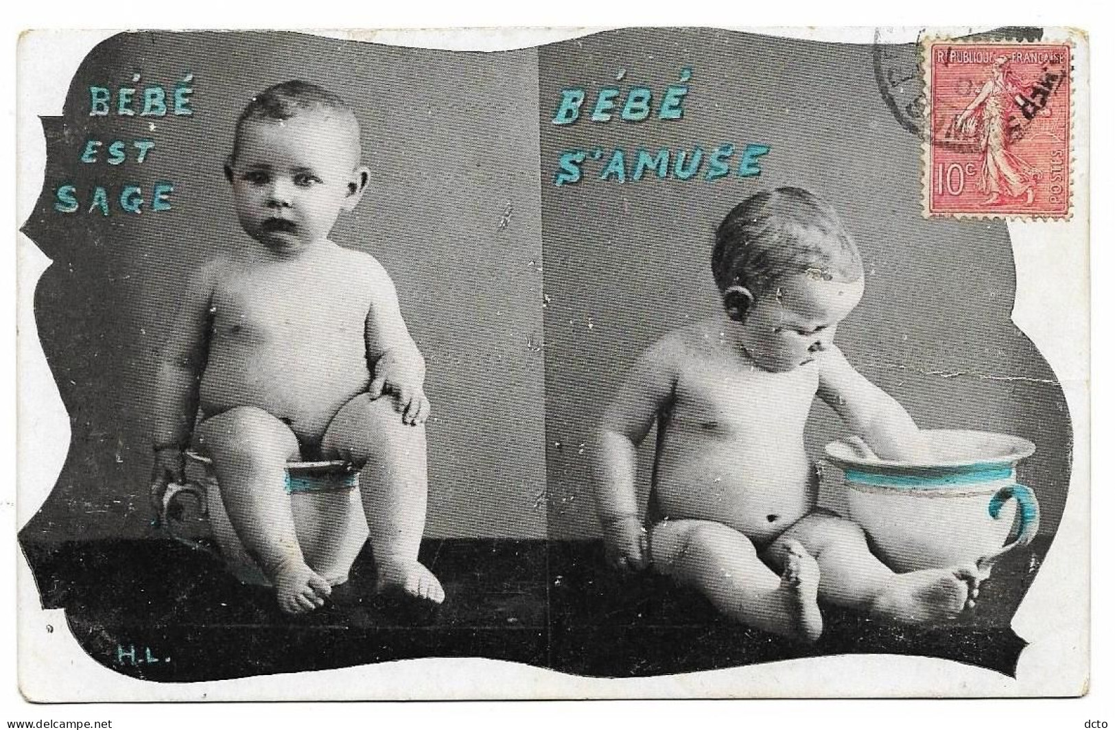 3 Cpa Bébé Pot De Chambre: BB Est Sage, BB S'amuse. Honni Soit Qui Mal Y Pense. Maman Dans Sa Main...morceau Pain - Babies