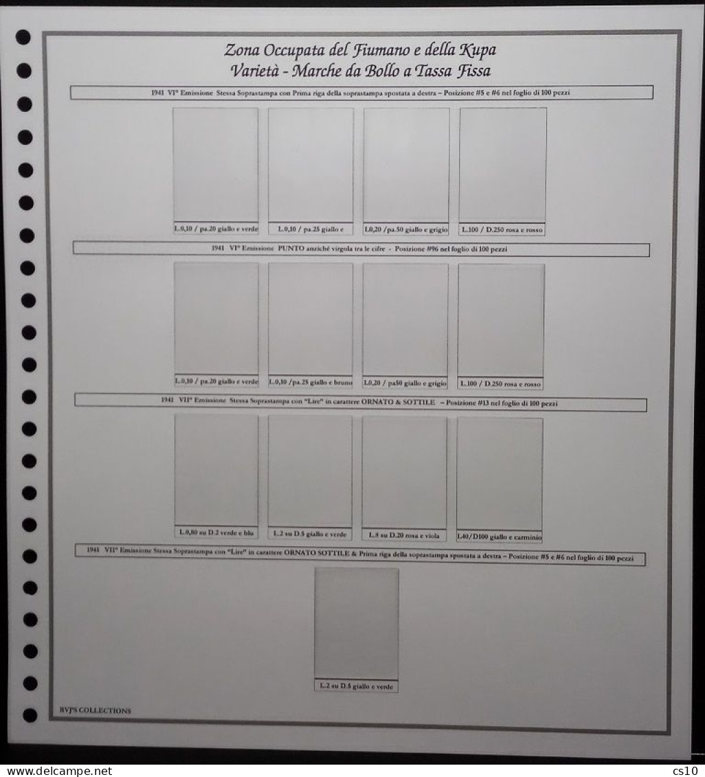 Marche da Bollo & Fiscali Zona Occupata Fiumano Kupa Raccolta COMPLETA Fogli d'Album Standard 22 anelli