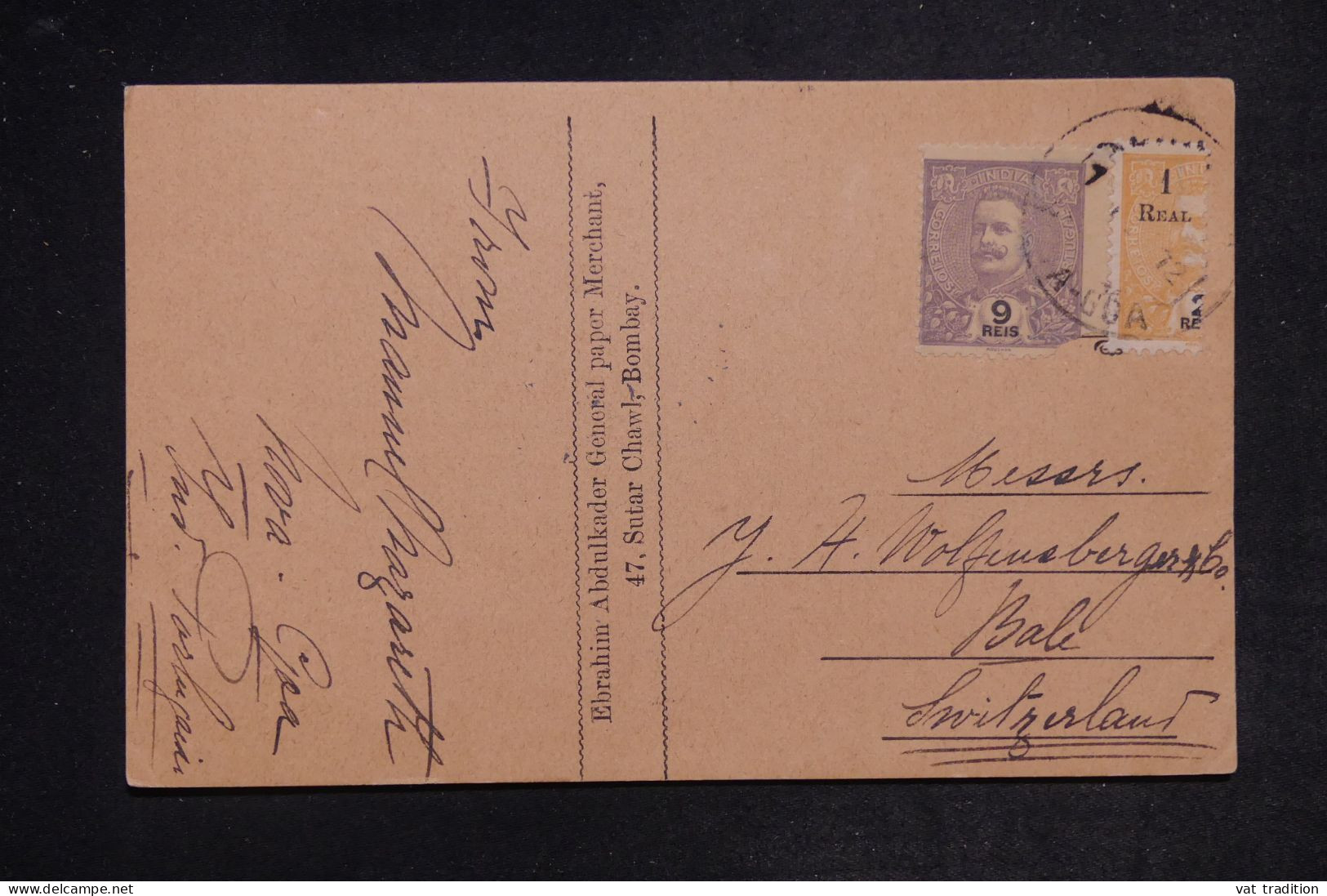 INDE PORTUGAISE -  Carte De Correspondance Pour La Suisse En 1912, Affranchissement Avec Demi Timbre  - L 152448 - Portugees-Indië