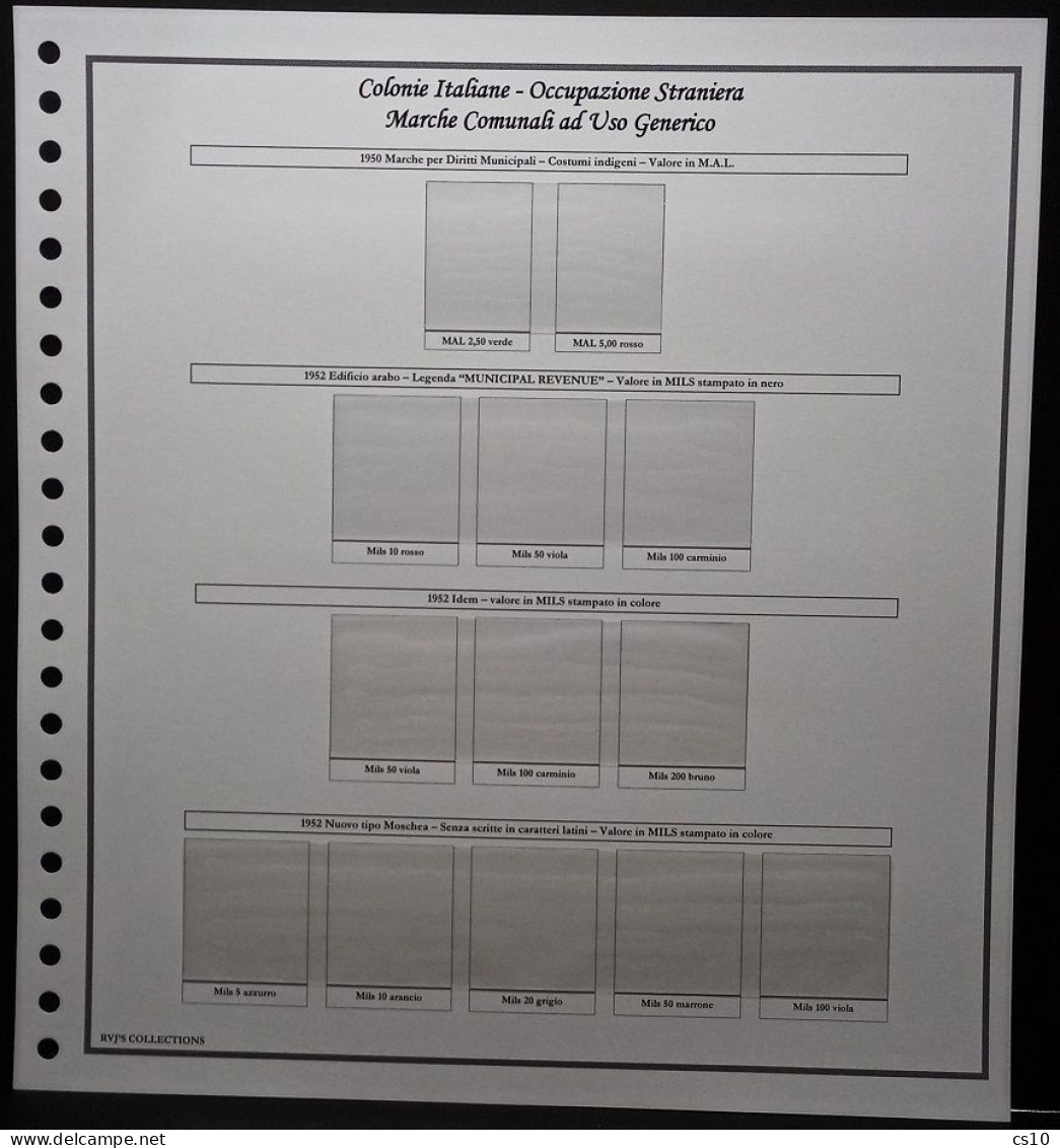Marche da Bollo & Fiscali Colonie Italiane - Raccolta COMPLETA Fogli Aggiornamento Standard 22 anelli con taschine