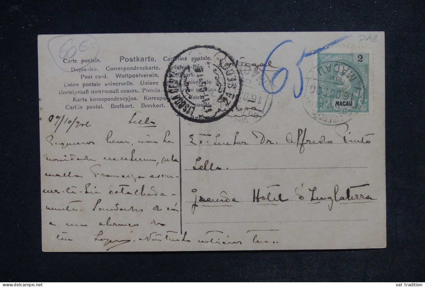 MACAO -  Carte Postale Pour Lisbonne En 1906 - L 152450 - Brieven En Documenten