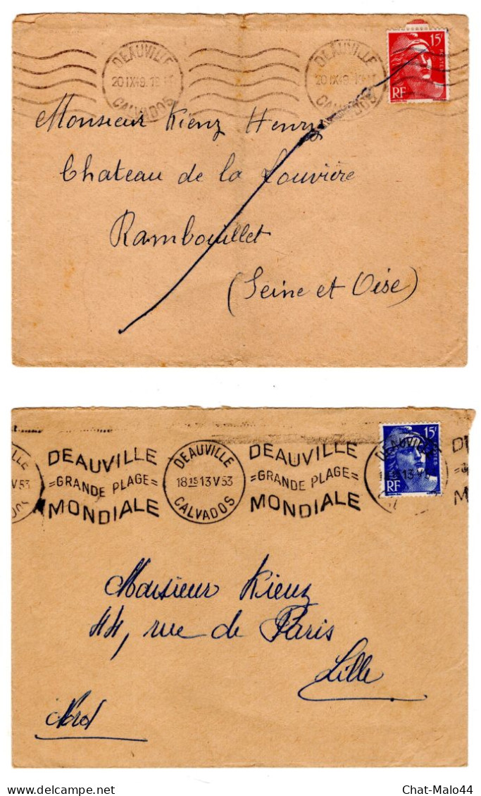 Deauville. Lot De 2 Enveloppes Avec Cachets à Date Différents Et Flamme. (1949/1953) - Other & Unclassified