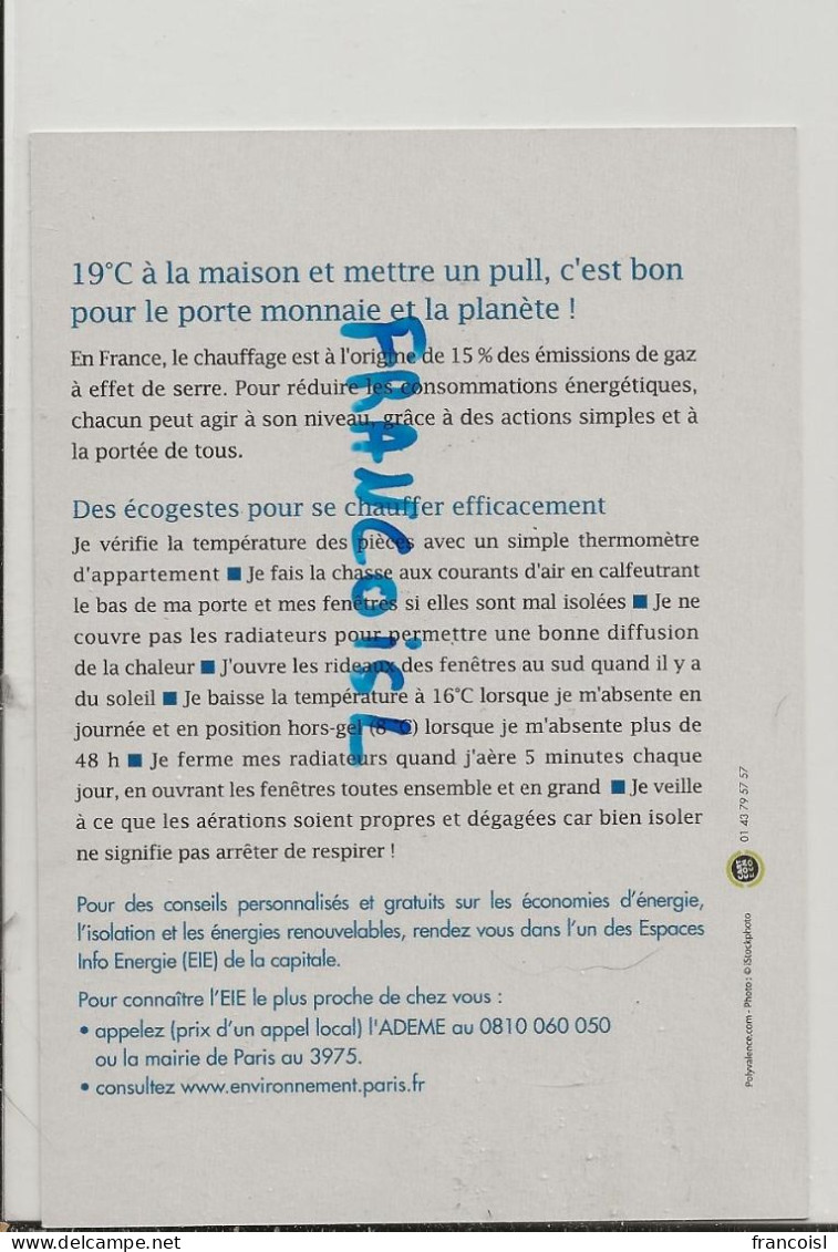 Publicité Pour Les économies De Chauffage. 19° à La Maison Et Mettre Un Pull. Les Ecogestes. Mairie De PAris - Reclame