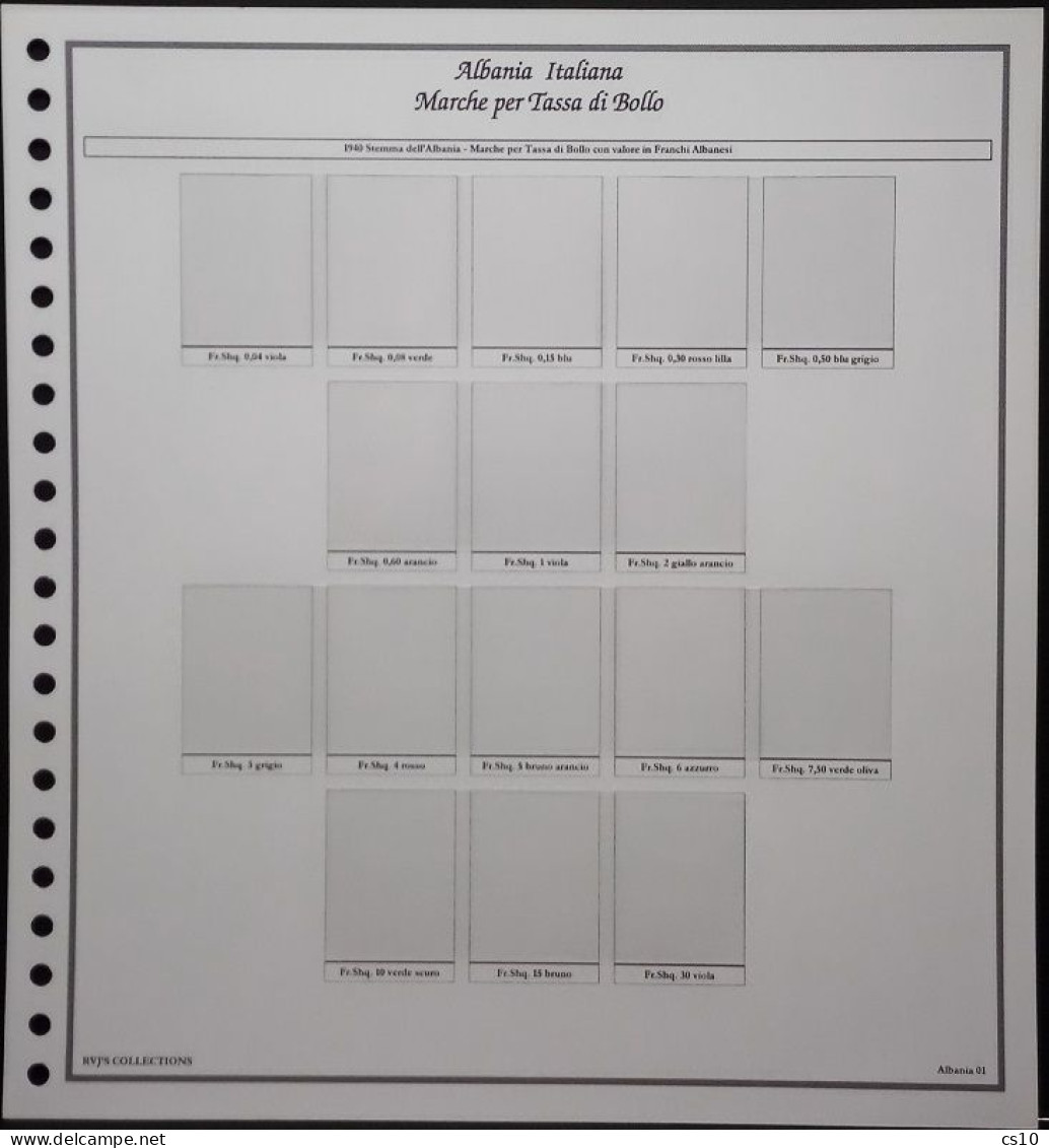 Occupazioni Italiane nei Balcani Raccolta OMNICOMPRENSIVA MARCHE DA BOLLO "TIPO" - Fogli d'Album Standard 22 anelli