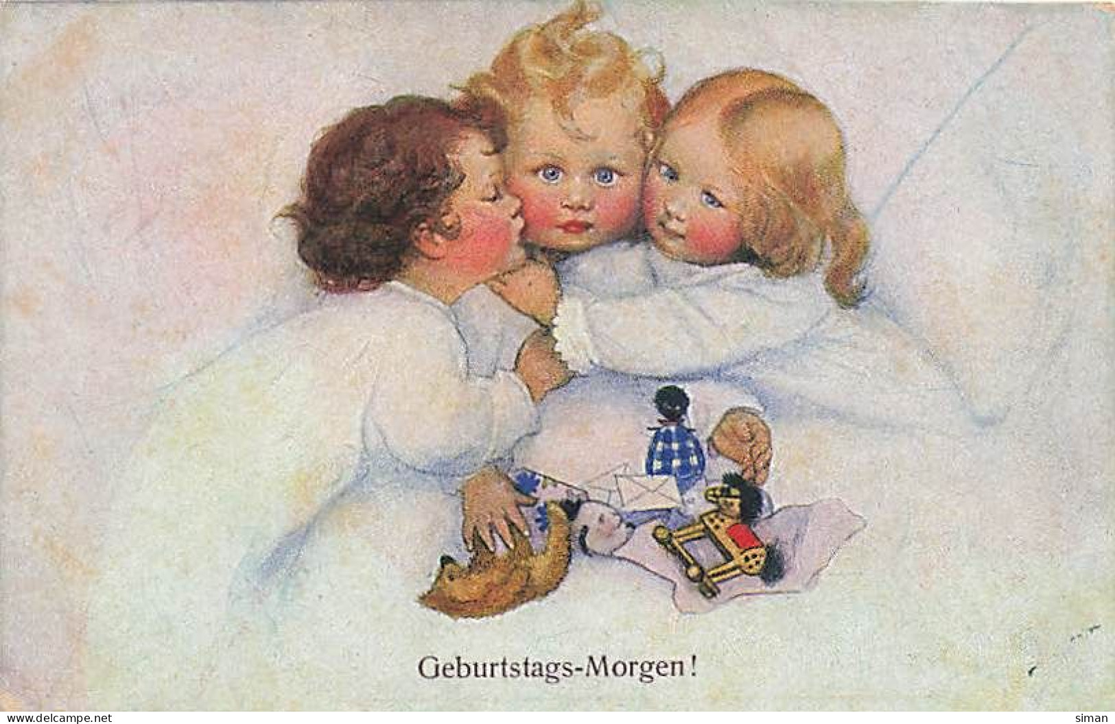 N°25042 - Carte Fantaisie - MM Vienne 862 - Geburtstags Morgen - Enfants S'embrassant - Other & Unclassified