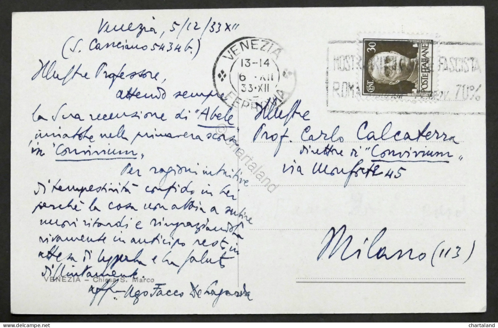 Cartolina Con Autografo Dello Scrittore E Partigiano Ugo Facco De Lagarda - 1933 - Otros & Sin Clasificación