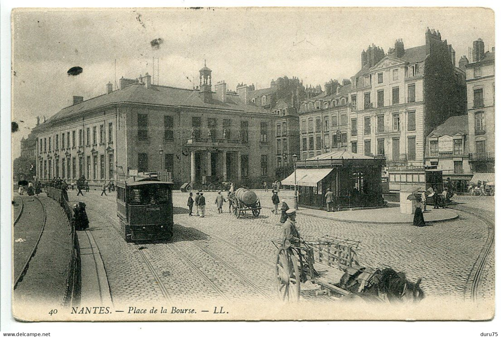 CPA Voyagé 1906 * NANTES Place De La Bourse ( Animée Tram Tramway Attelages ) LL Editeur - Nantes