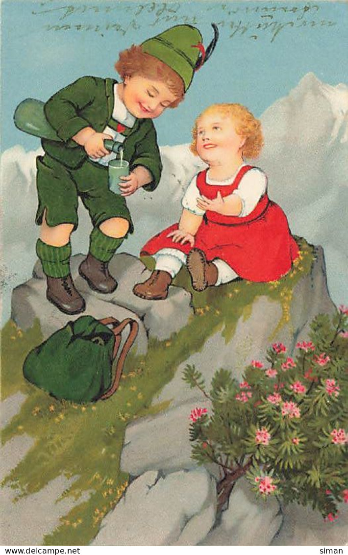 N°25043 - Carte Fantaisie - Flatscher - Enfants Buvant En Haut D'un Montagne - Sonstige & Ohne Zuordnung