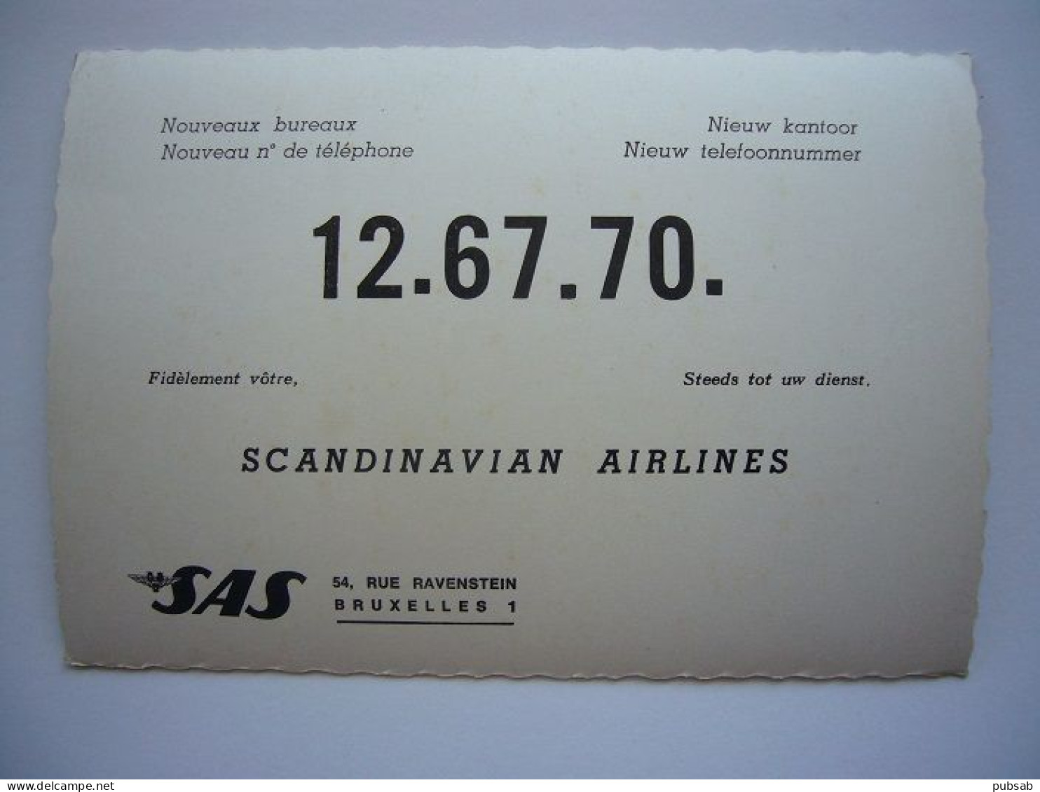 Avion / Airplane / SAS - SCANDINAVIAN AIRLINES SYSTEM / Brussels Office / Airline Issue - 1946-....: Era Moderna