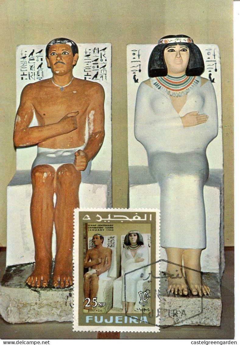 X0521 Fujeira,maximum Card 1966 Painted Statues Of Prince Rahotep And Princess Nofert - Egyptologie