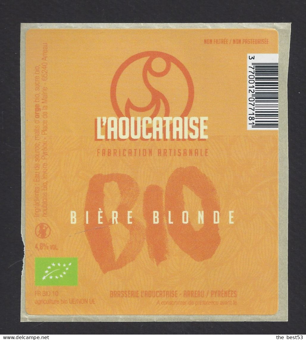 Etiquette De Bière  Blonde Bio  -  Brasserie  L'Aoucataise  à  Arreau   (65) - Birra