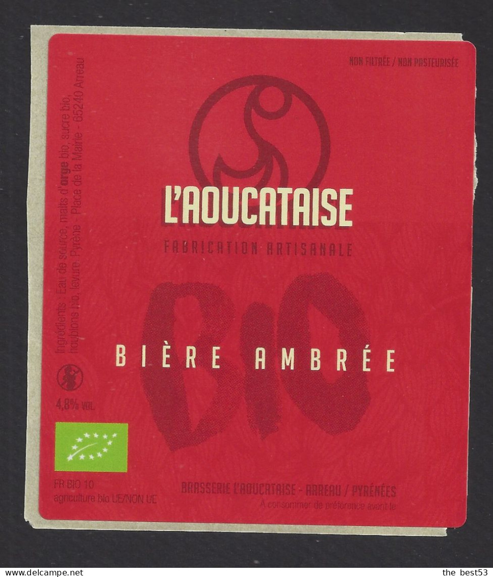 Etiquette De Bière  Ambrée Bio  -  Brasserie  L'Aoucataise  à  Arreau   (65) - Cerveza