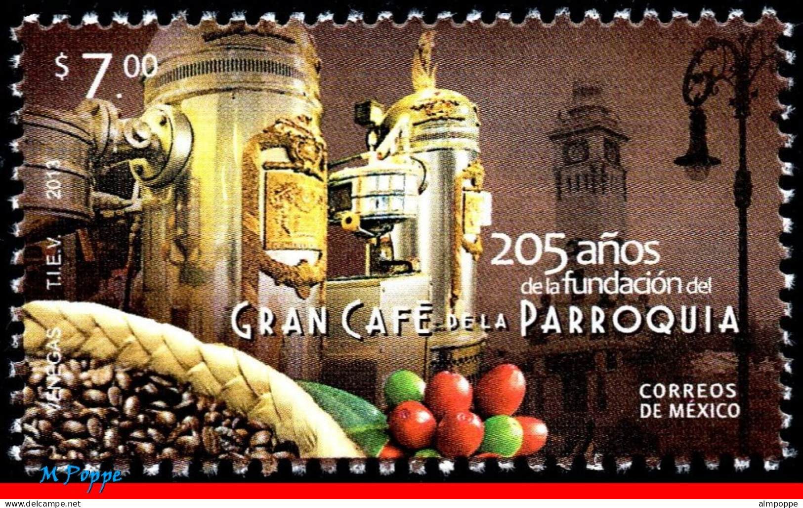 Ref. MX-2837 MEXICO 2013 - GRAND CAFE D LA PARROQUIA, 205TH ANNIV., COFFEE, MNH, FOOD, DRINKS 1V Sc# 2837 - México