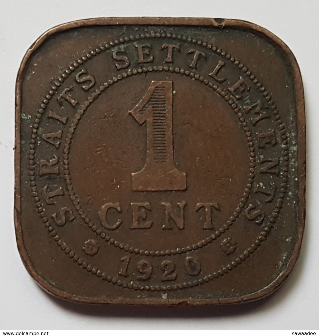 PIECE  ROYAUME UNI - STRAITS SETTLEMENTS - ROI ET EMPEREUR DES INDES GEORGE V - 1920 - 1 CENT - FORMAT CARRE - BRONZE - Colonies