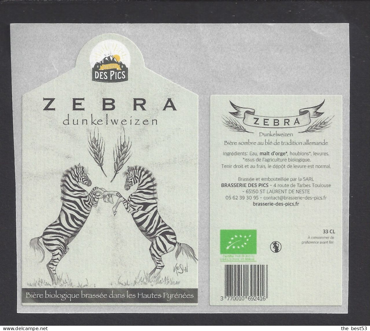 Etiquette De Bière  Sombre  -  Zebra  -  Brasserie  Des Pics  à  Saint Laurent De Neste   (65) - Birra