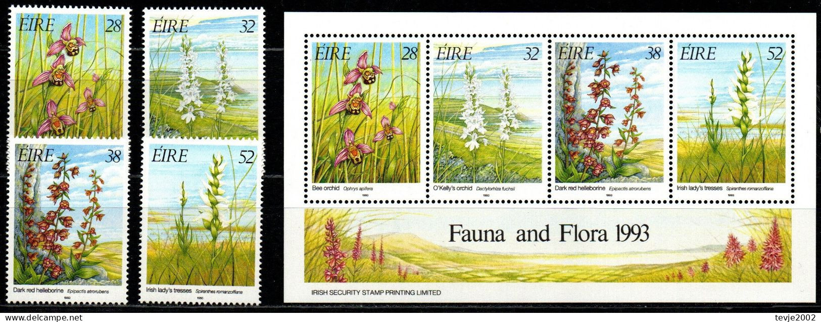 Irland Eire 1993 - Mi.Nr. 821 - 824 + Block 10 I - Postfrisch MNH - Blumen Flowers Orchideen Orchids - Orchidee