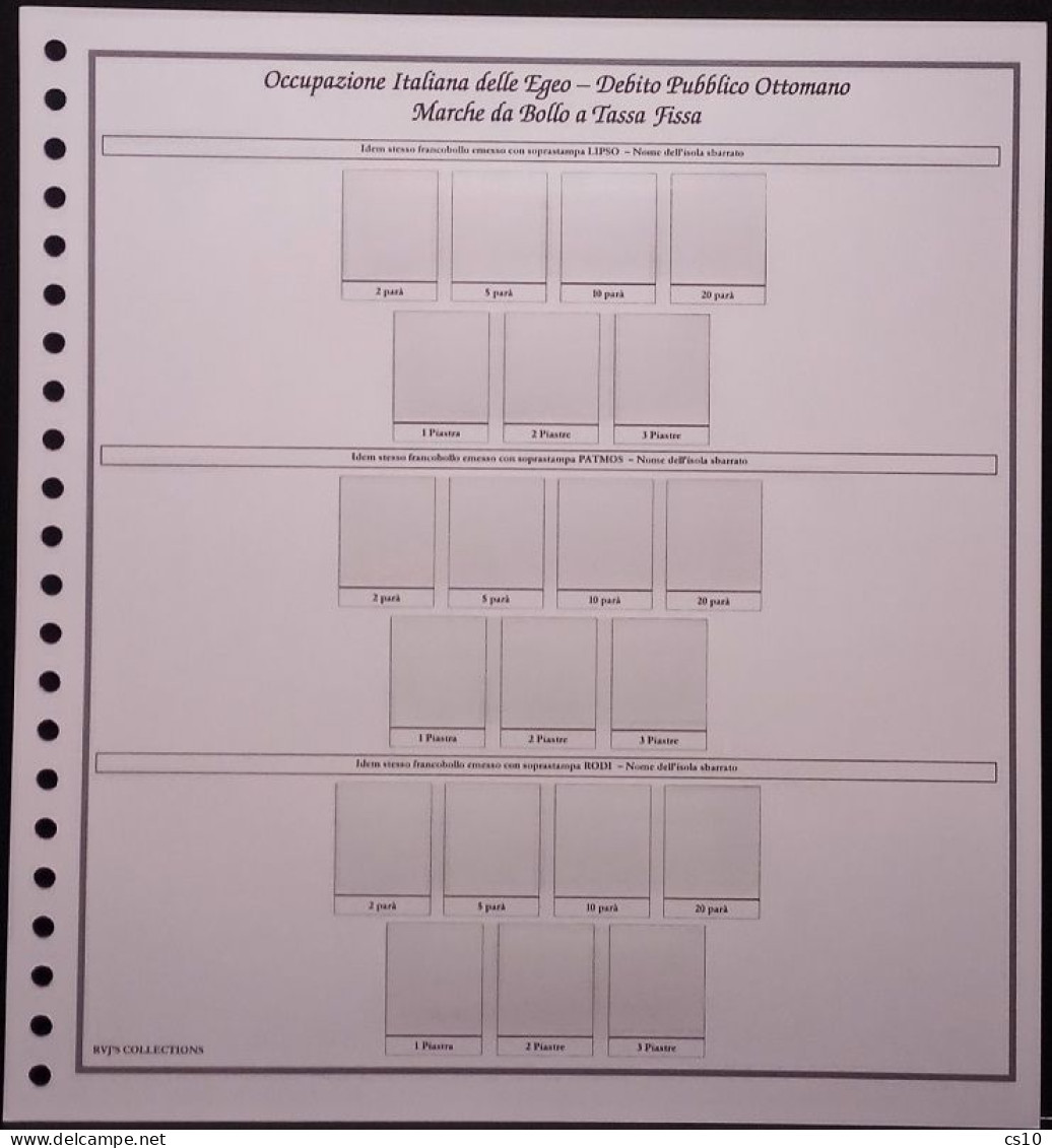 Marche Da Bollo DEBITO PUBBLICO OTTOMANO Isole Dell'Egeo  Raccolta  Fogli D'Album Standard 22 Anelli Con Taschine - Lotti E Collezioni
