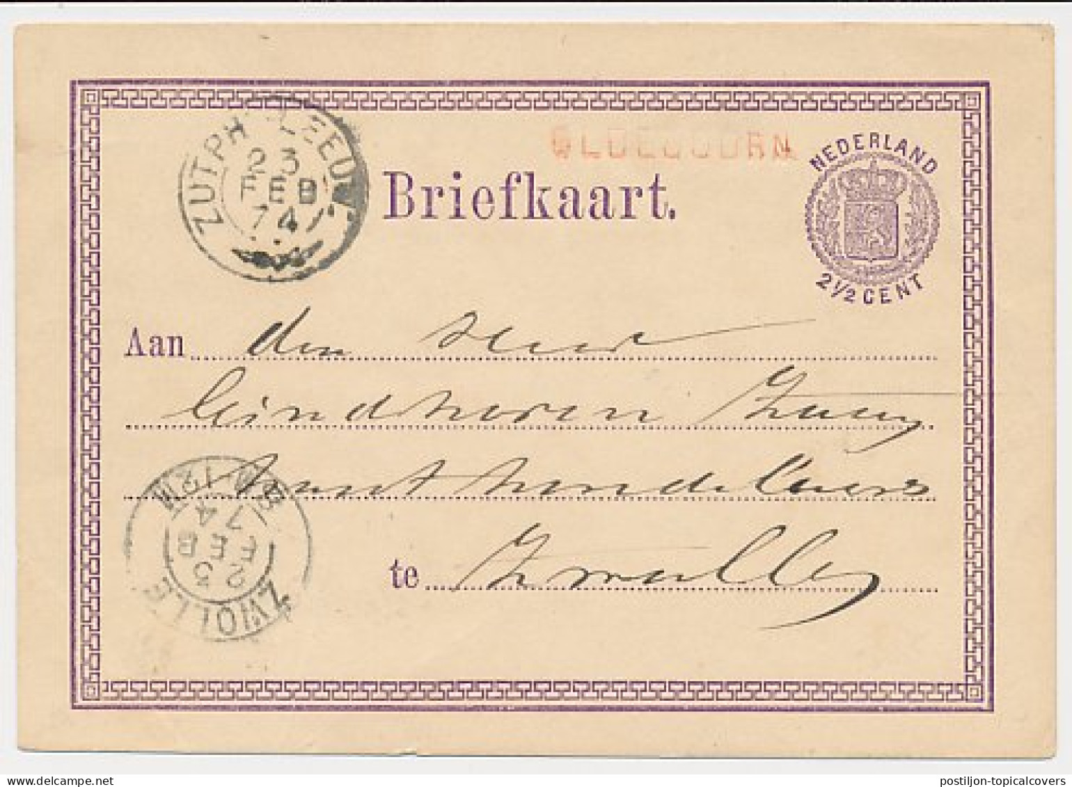 Oldeboorn - Trein Takjestempel Zutphen - Leeuwarden 1874 - Storia Postale