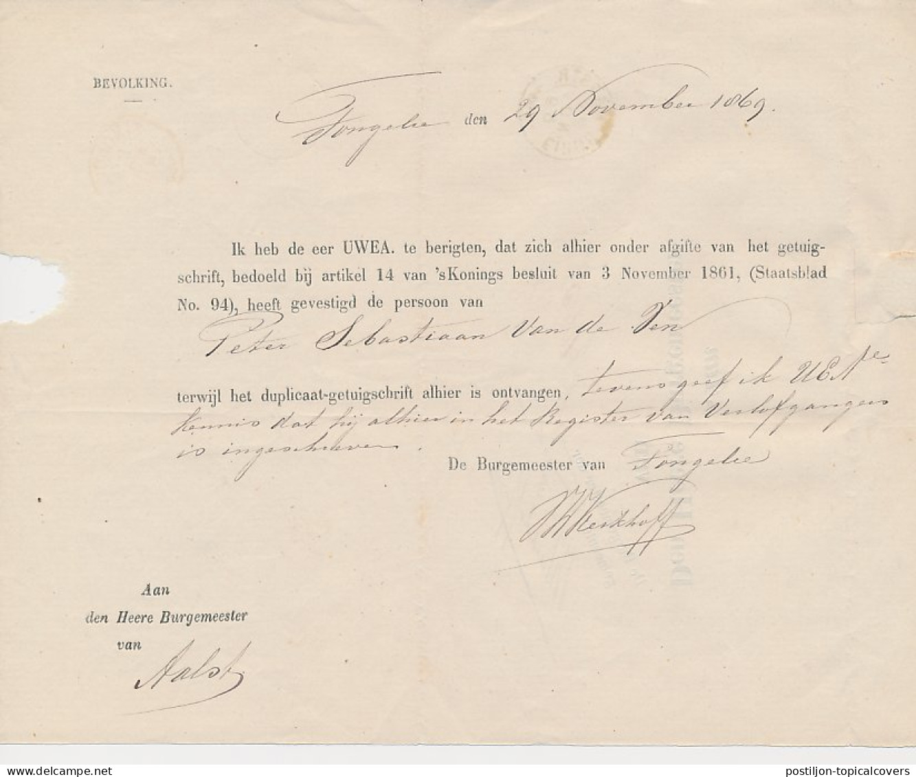 Tongelre - Trein Takjestempel Eindhoven - Maastricht 1869 - Lettres & Documents