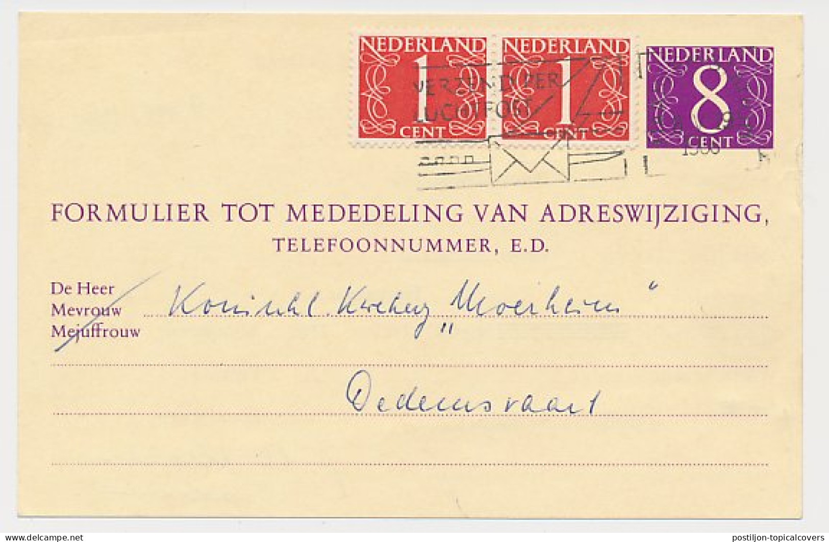 Verhuiskaart G. 32 Part, Bedrukt / Bijfrankering Haarlem 1966 - Ganzsachen