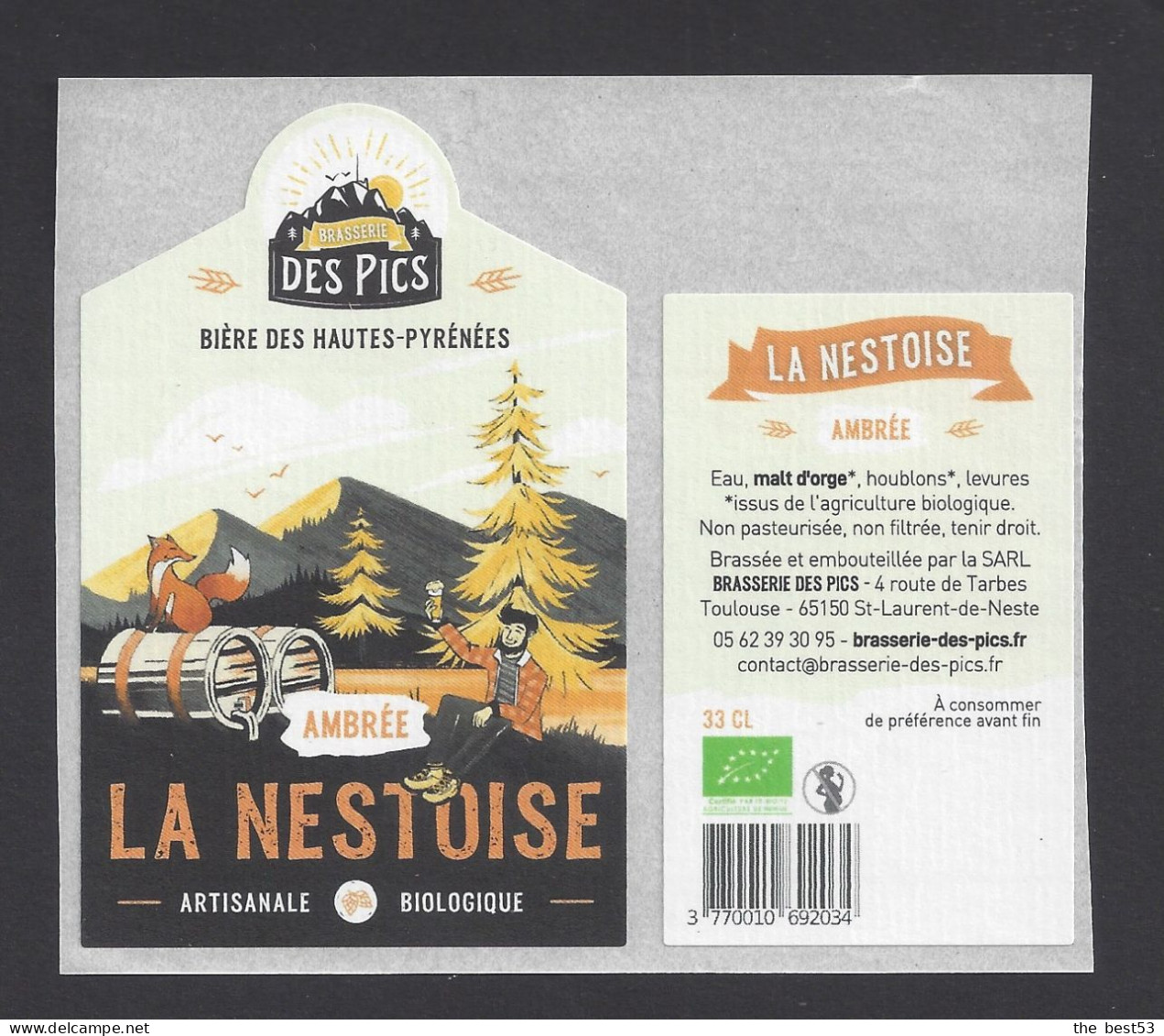 Etiquette De Bière  Ambrée  -  La Nestoise  -  Brasserie  Des Pics  à  Saint Laurent De Neste   (65) - Cerveza