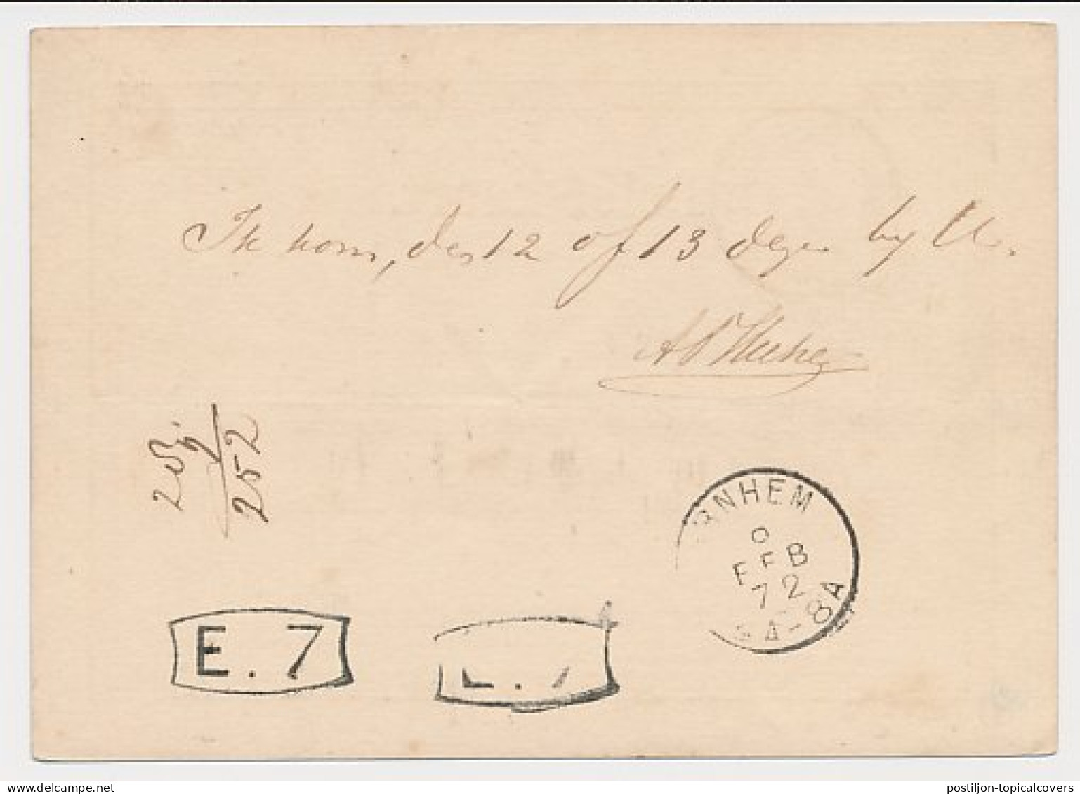Trein Takjestempel Arnhem - Oldenzaal 1872 - Lettres & Documents