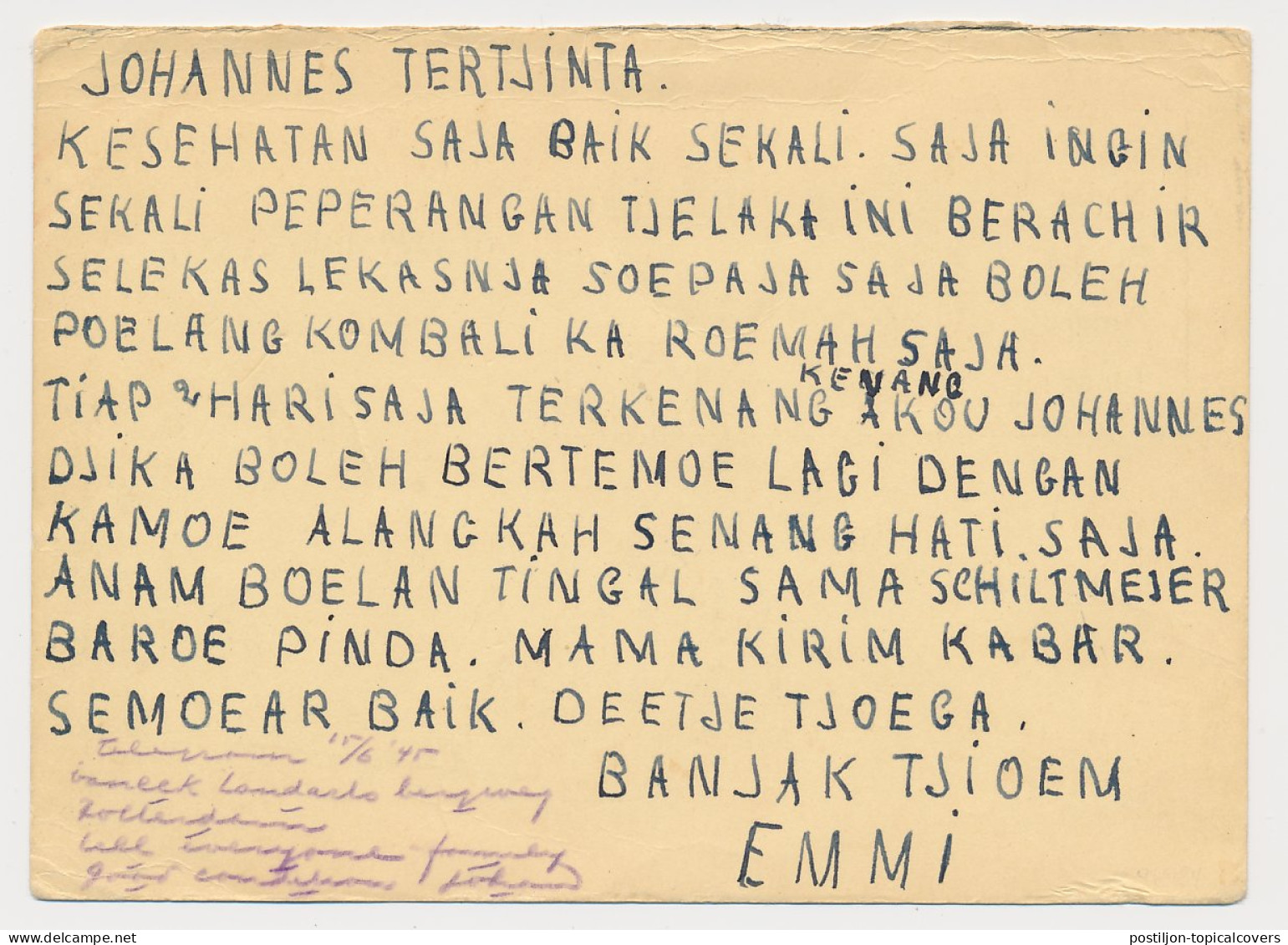 Censored POW Card Camp CP Semarang - Camp Halmaheira Neth. Indie - Nederlands-Indië