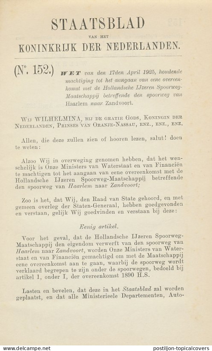 Staatsblad 1925 : Spoorlijn Haarlem - Zandvoort - Documents Historiques