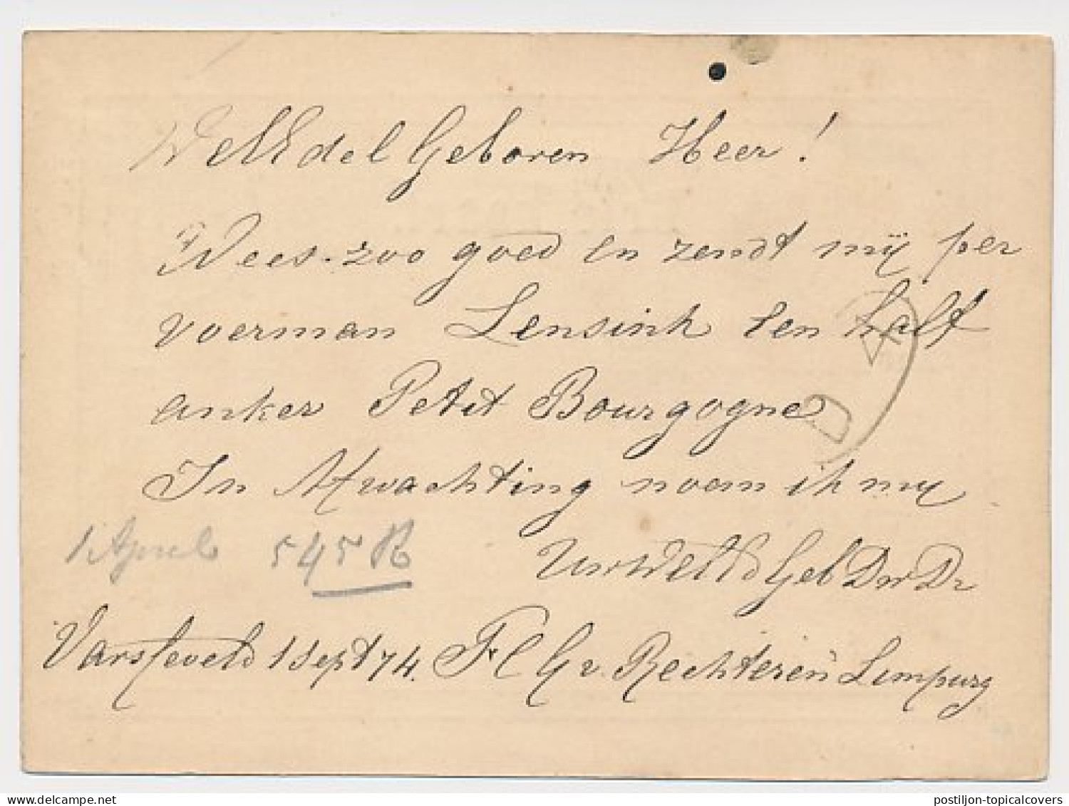 Varsseveld - Trein Takjestempel Arnhem - Oldenzaal 1874 - Briefe U. Dokumente