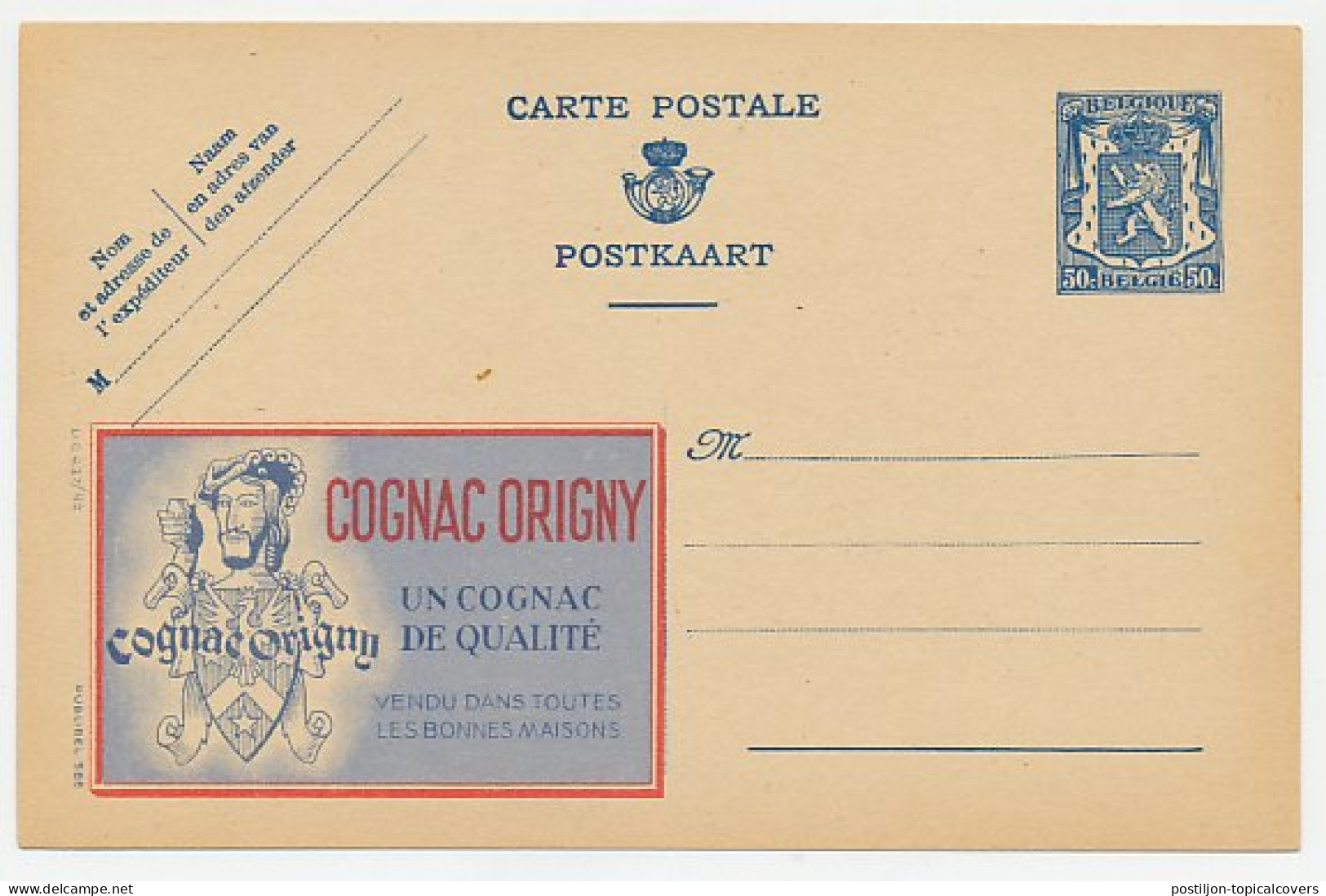 Publibel - Postal Stationery Belgium 1941 Cognac - Origny - Vini E Alcolici