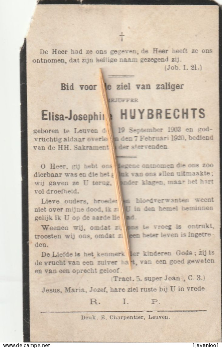 Leuven, 1920, Elisa Huybrechts - Devotieprenten