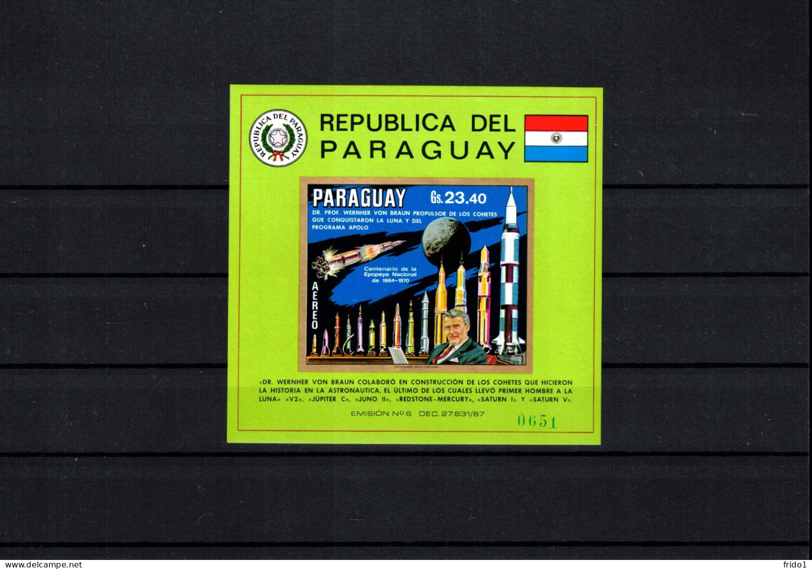 Paraguay 1970 Space / Weltraum Dr Wernher Von Braun Block Postfrisch / MNH - Sud America