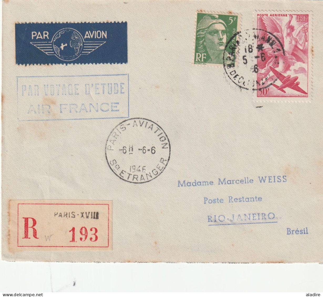 1944 /1958 - collection de 16 enveloppes PAR AVION - POSTE AERIENNE - nombreux timbres - 32 scans