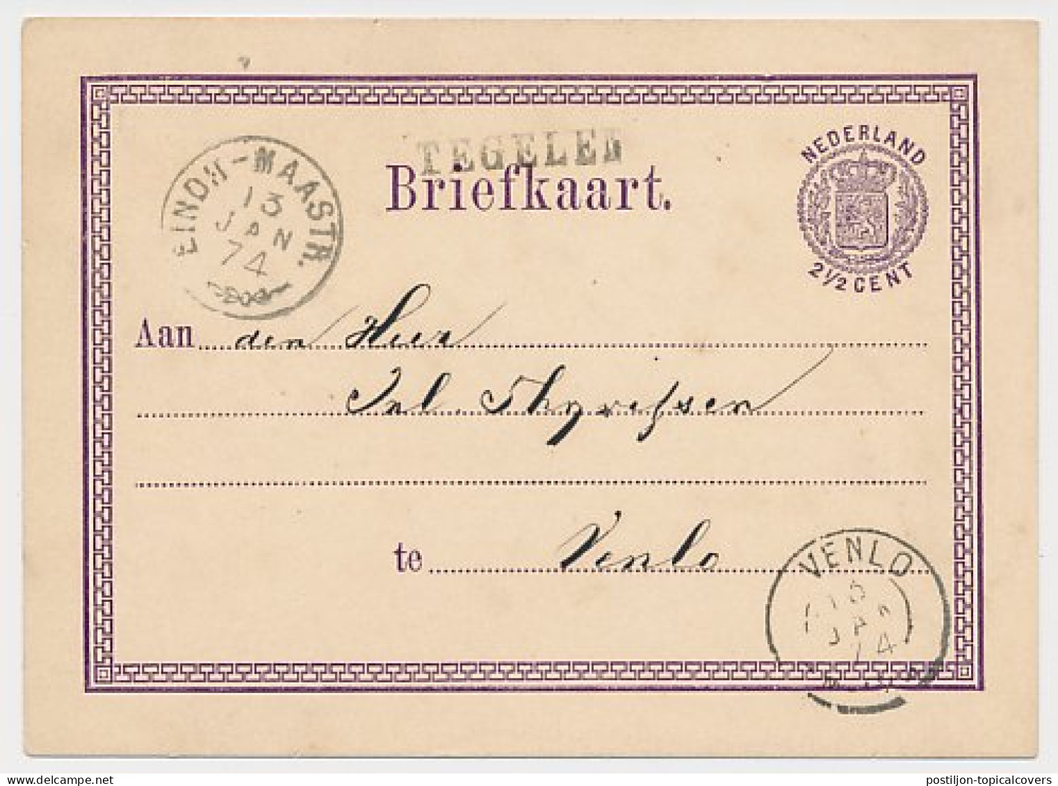 Tegelen - Trein Takjestempel Eindhoven - Maastricht 1874 - Covers & Documents